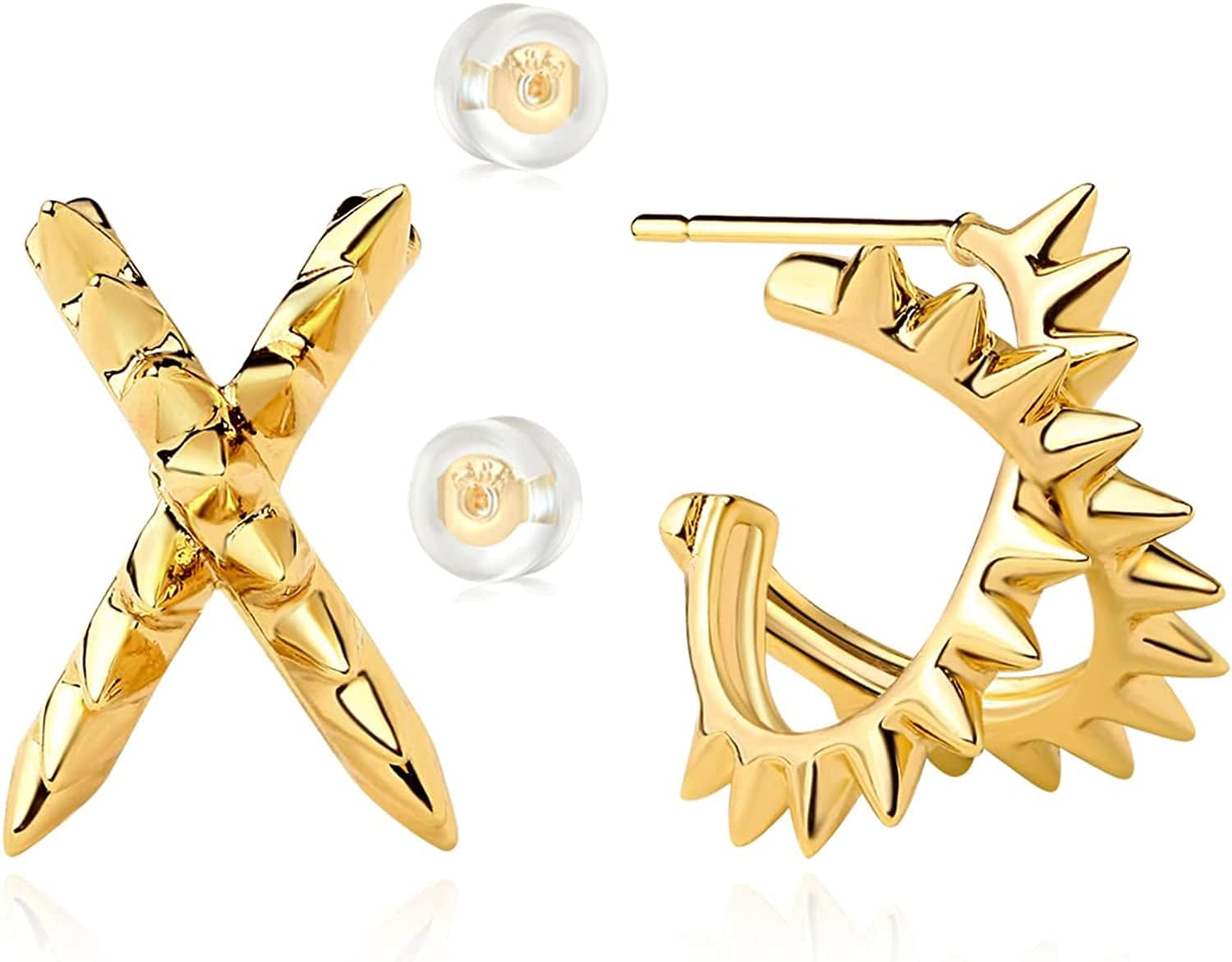 MYEARS Women Earrings Gold Open Hoop C Shape 14K Gold Filled Small Boho Beach Simple Delicate Handmade Hypoallergenic Illusion Jewelry Gift Crossover Spike