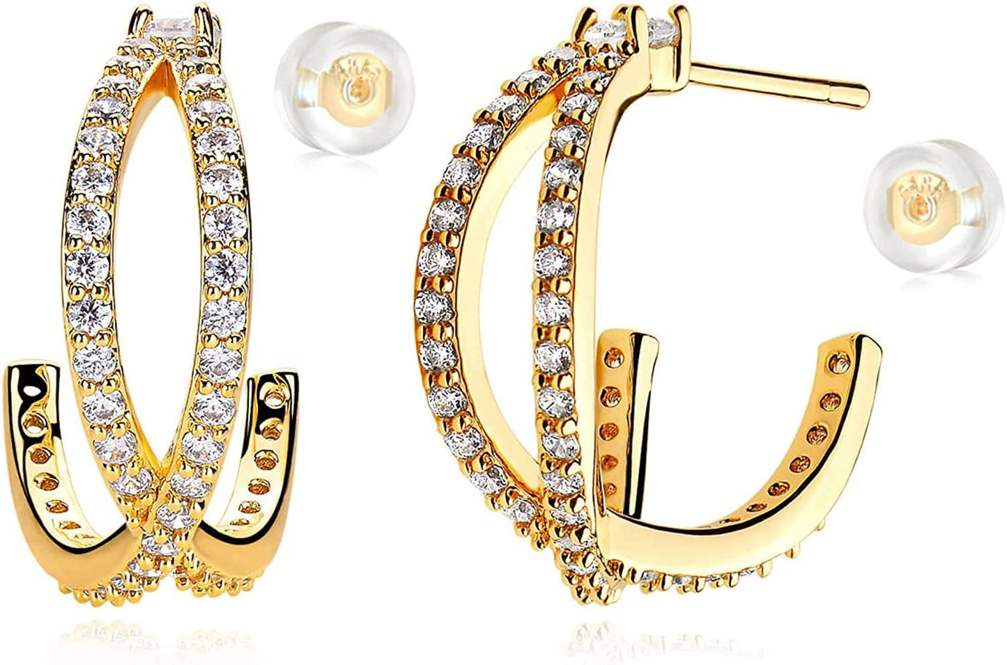 MYEARS Women Earrings Gold Open Hoop C Shape 14K Gold Filled Small Boho Beach Simple Delicate Handmade Hypoallergenic Illusion Jewelry Gift Crossover