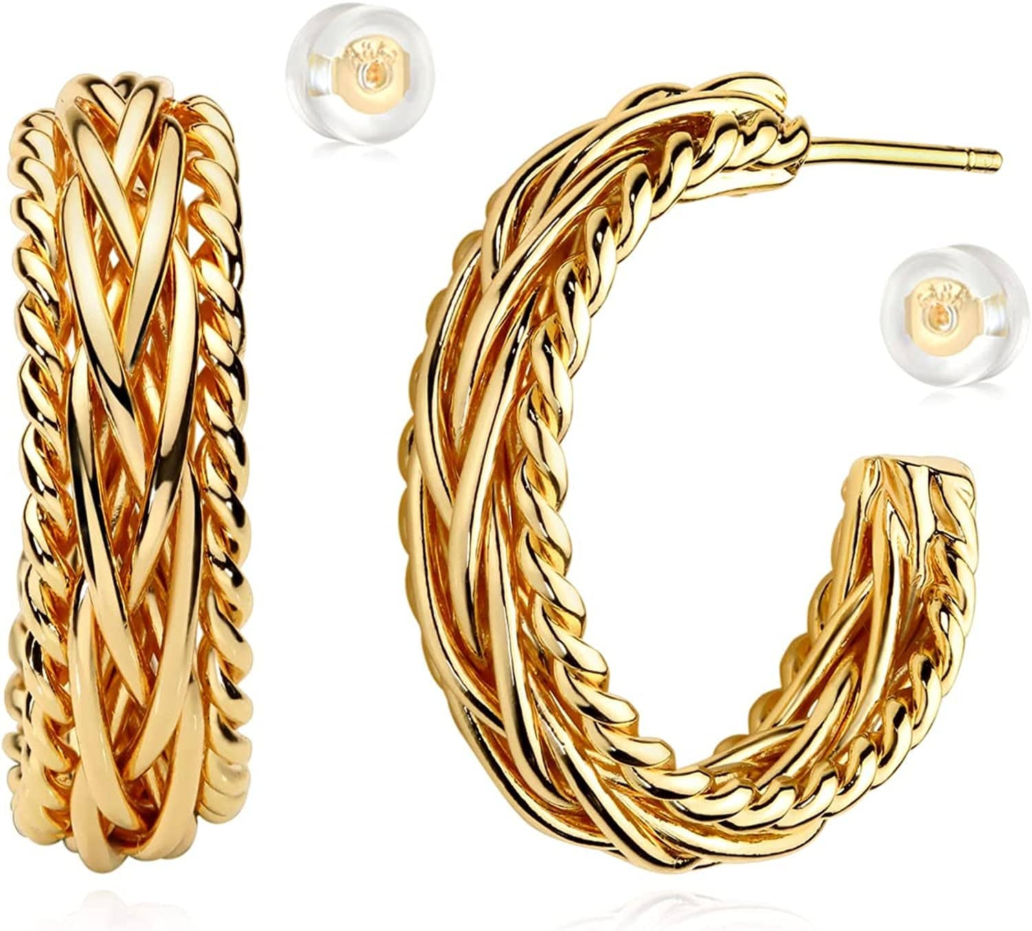 MYEARS Women Earrings Gold Open Hoop C Shape 14K Gold Filled Small Boho Beach Simple Delicate Handmade Hypoallergenic Illusion Jewelry Gift Poker Cross