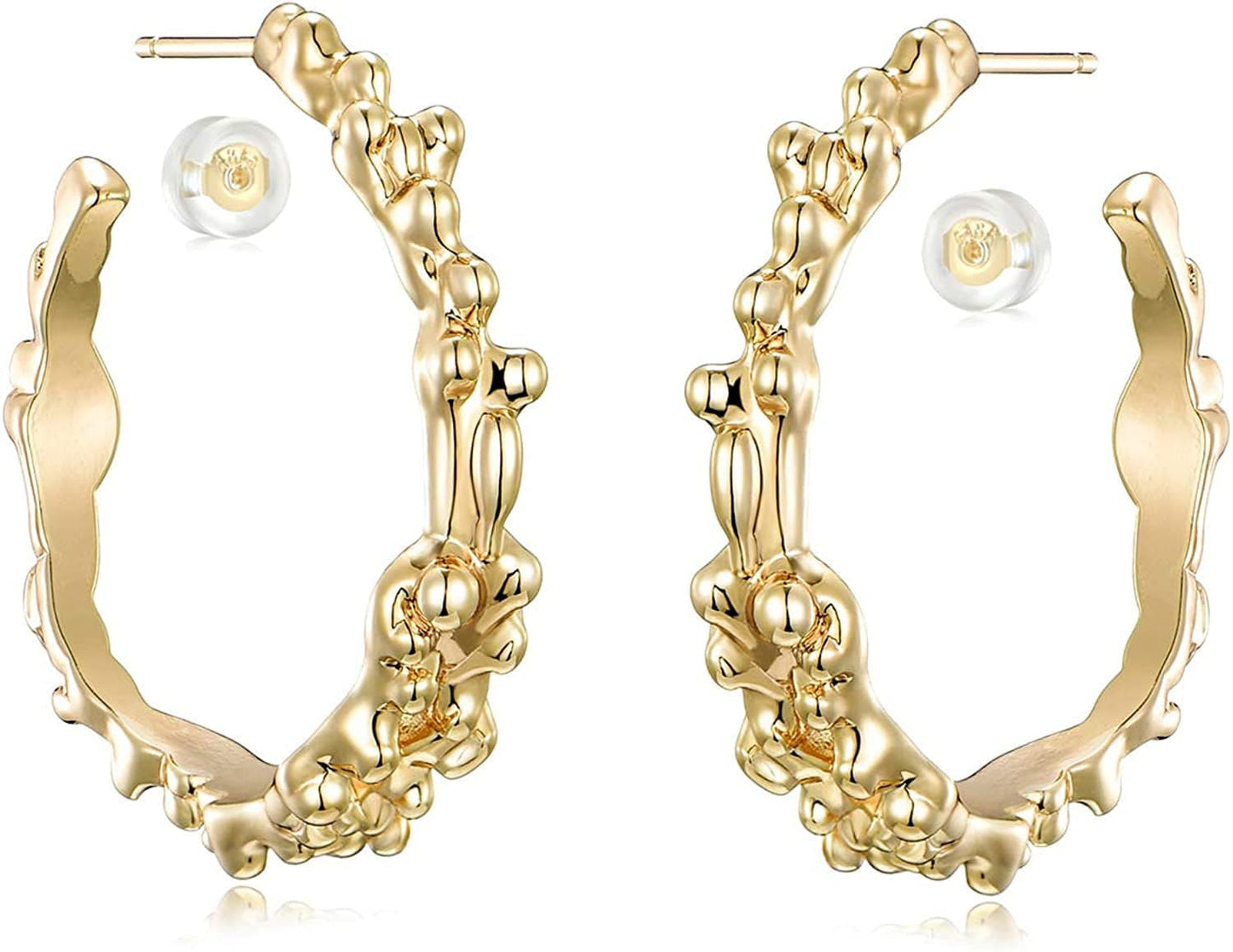 MYEARS Women Earrings Gold Open Hoop C Shape 14K Gold Filled Small Boho Beach Simple Delicate Handmade Hypoallergenic Illusion Jewelry Gift Abstract B