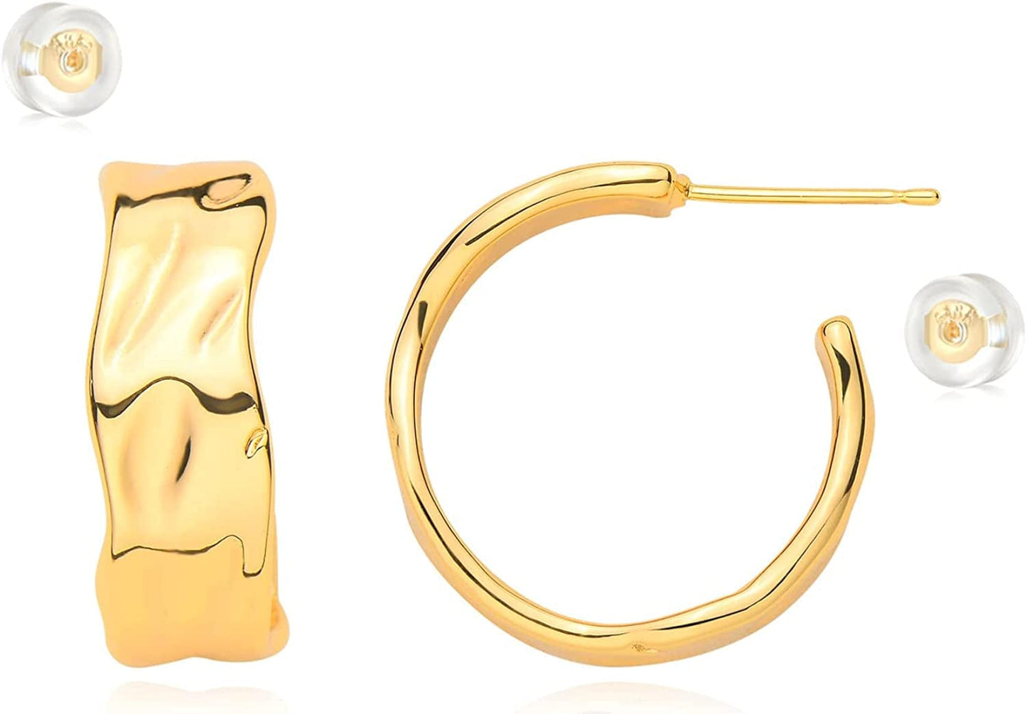 MYEARS Women Earrings Gold Open Hoop C Shape 14K Gold Filled Small Boho Beach Simple Delicate Handmade Hypoallergenic Illusion Jewelry Gift Band