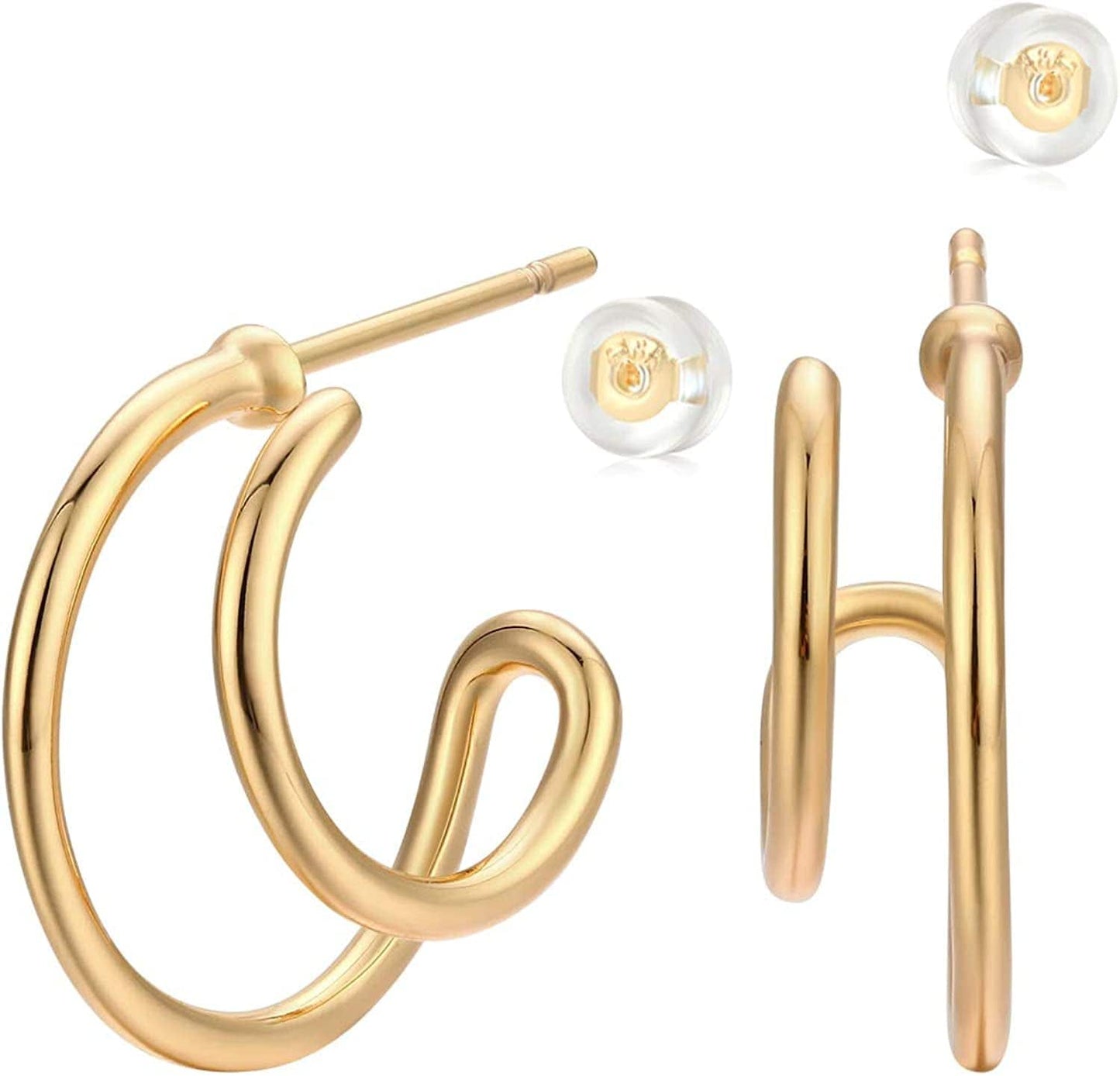 MYEARS Women Earrings Gold Open Hoop C Shape 14K Gold Filled Small Boho Beach Simple Delicate Handmade Hypoallergenic Illusion Jewelry Gift Moon