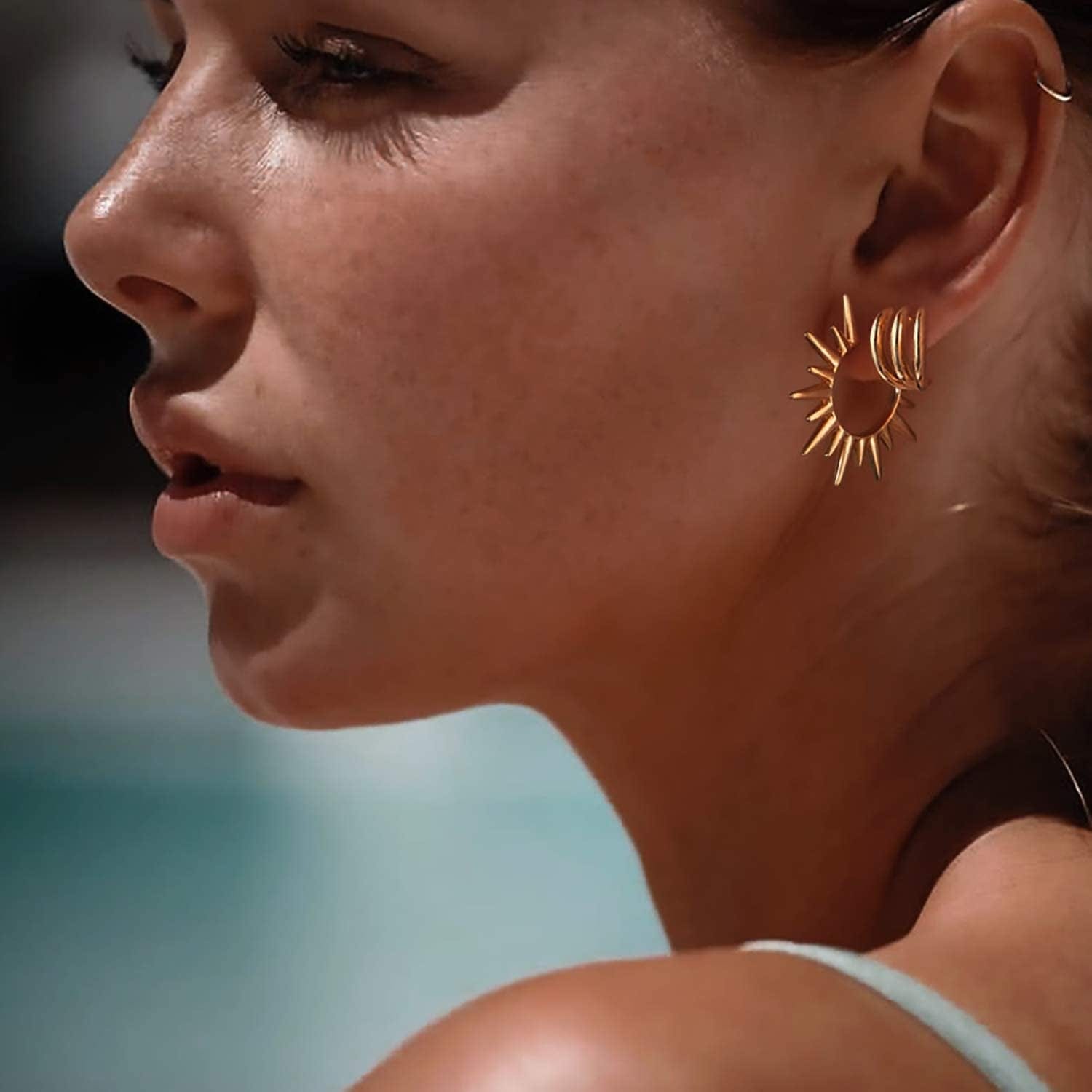 MYEARS Women Earrings Gold Open Hoop C Shape 14K Gold Filled Small Boho Beach Simple Delicate Handmade Hypoallergenic Illusion Jewelry Gift