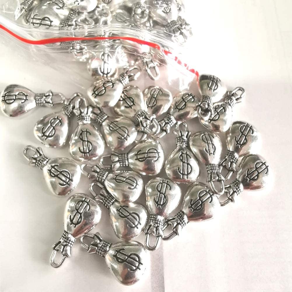Mystart 100 Pieces Antique Silver Mini US Dollar Sign Money Bag Pendants Charms Craft Jewelry Accessories (1100#)