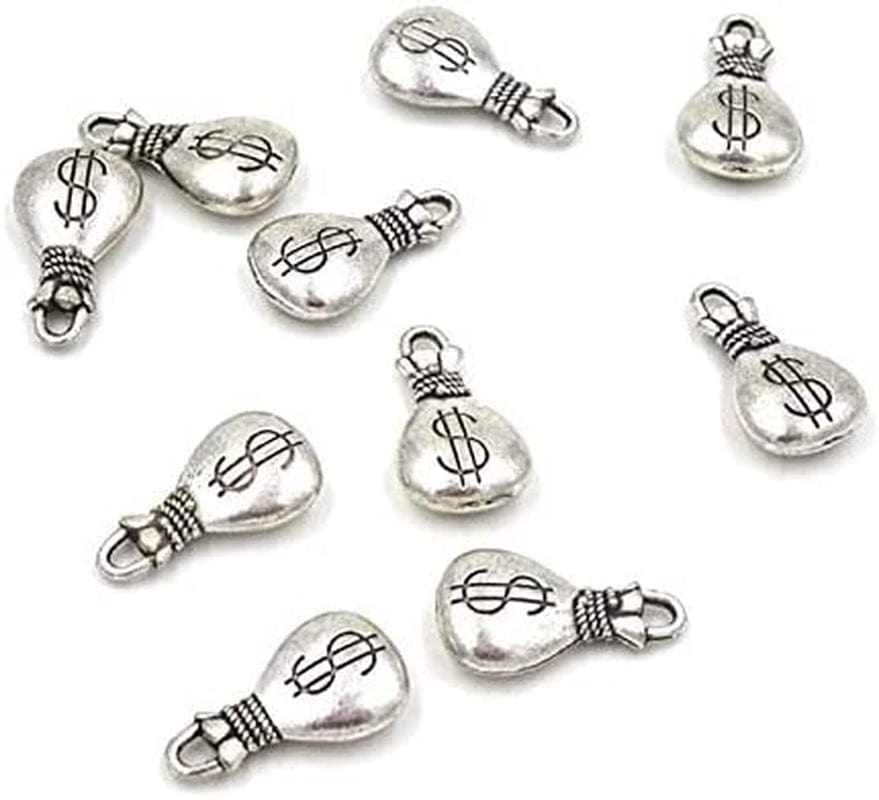 Mystart 100 Pieces Antique Silver Mini US Dollar Sign Money Bag Pendants Charms Craft Jewelry Accessories (1100#)