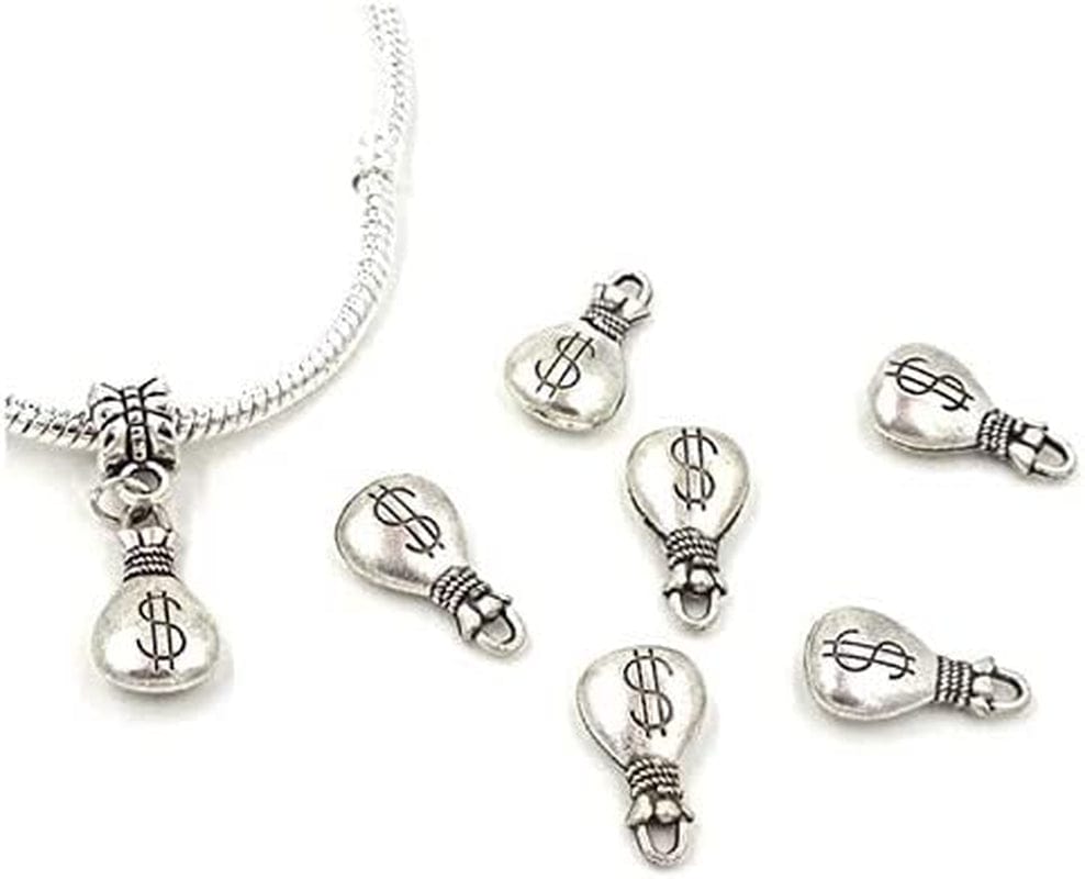Mystart 100 Pieces Antique Silver Mini US Dollar Sign Money Bag Pendants Charms Craft Jewelry Accessories (1100#)