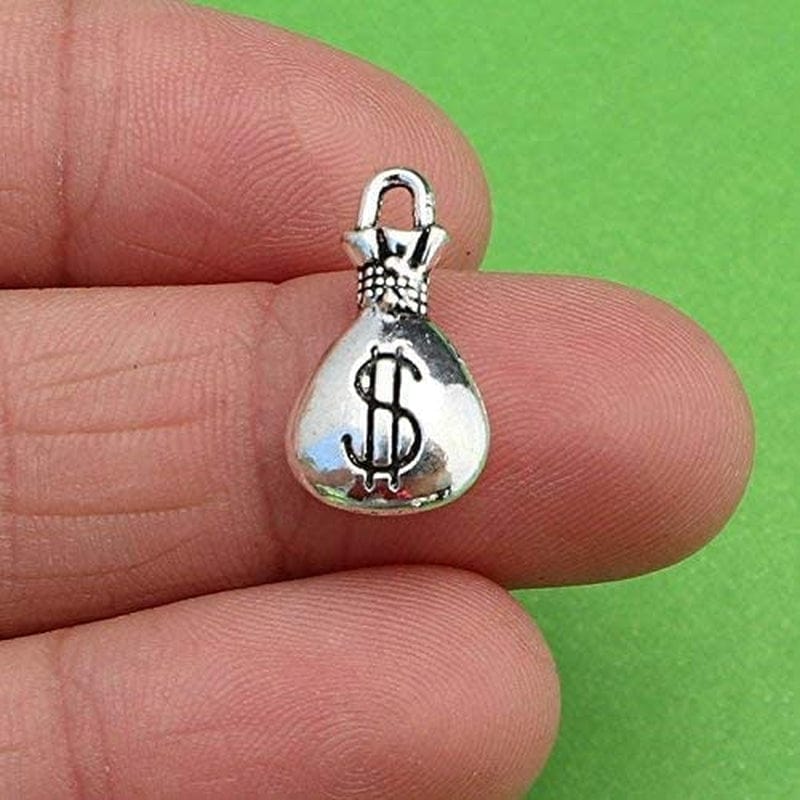 Mystart 100 Pieces Antique Silver Mini US Dollar Sign Money Bag Pendants Charms Craft Jewelry Accessories (1100#)