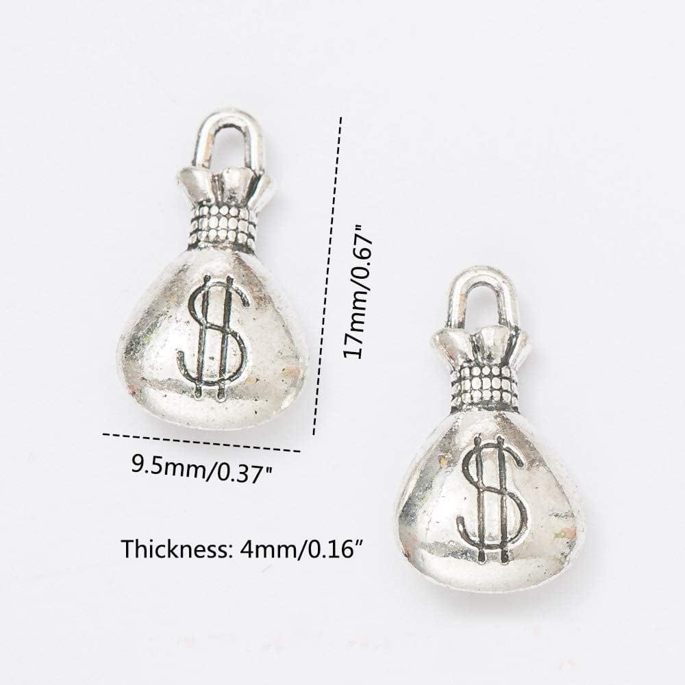 Mystart 100 Pieces Antique Silver Mini US Dollar Sign Money Bag Pendants Charms Craft Jewelry Accessories (1100#)