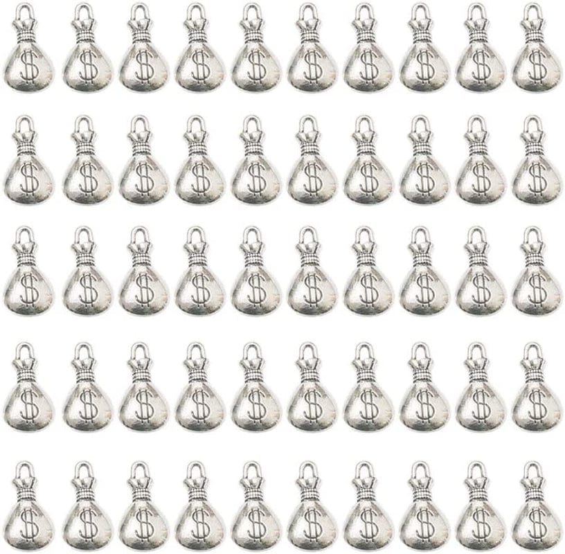 Mystart 100 Pieces Antique Silver Mini US Dollar Sign Money Bag Pendants Charms Craft Jewelry Accessories (1100#)