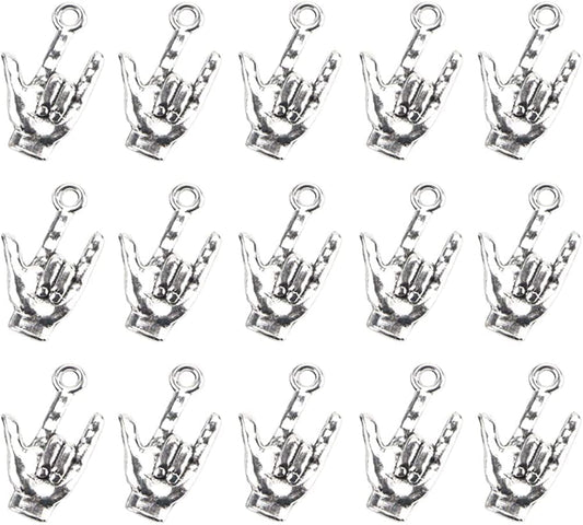 Mystart 50 Pieces 22 X 12 Mm Antique Silver Hand Pendant Non-Verbal I Love You Hand Sign Charms Pendants DIY Accessories (Silver)