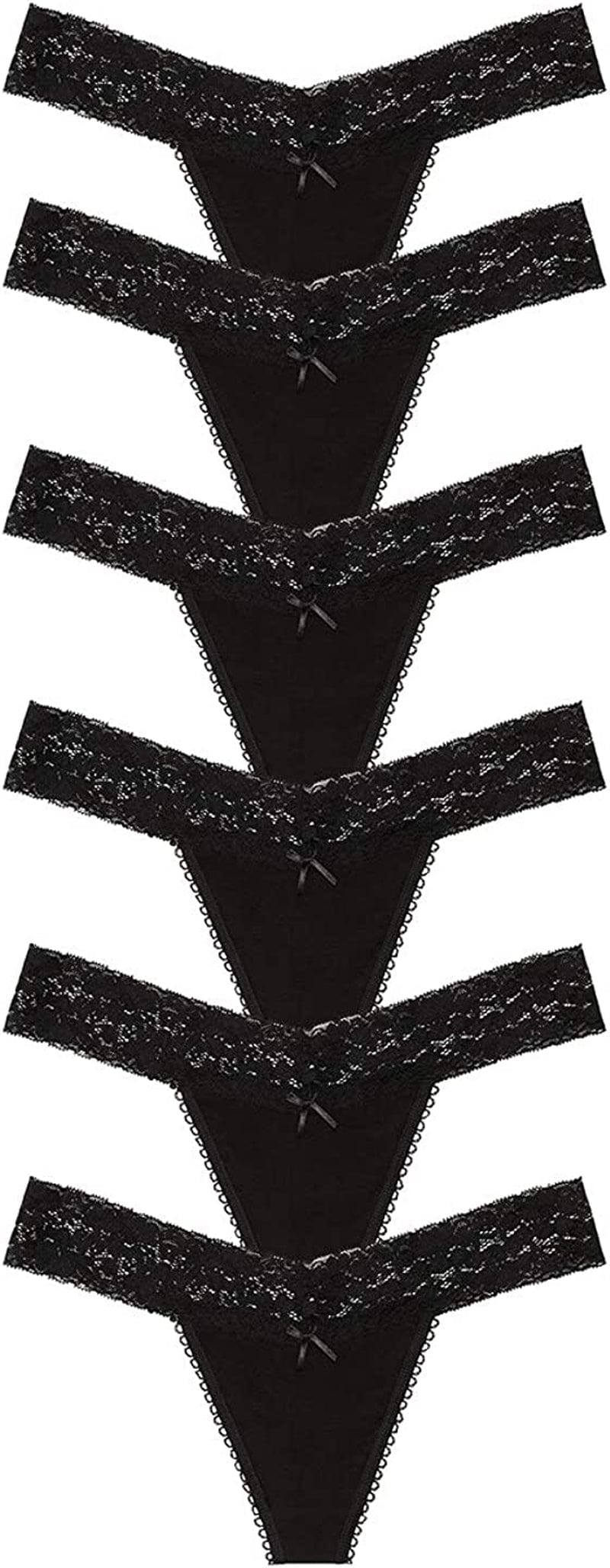 Nabtos Cotton Thong Lace Trim for Womens G String Underwear Black Multi Color Panties Pack of 6 Black / Small