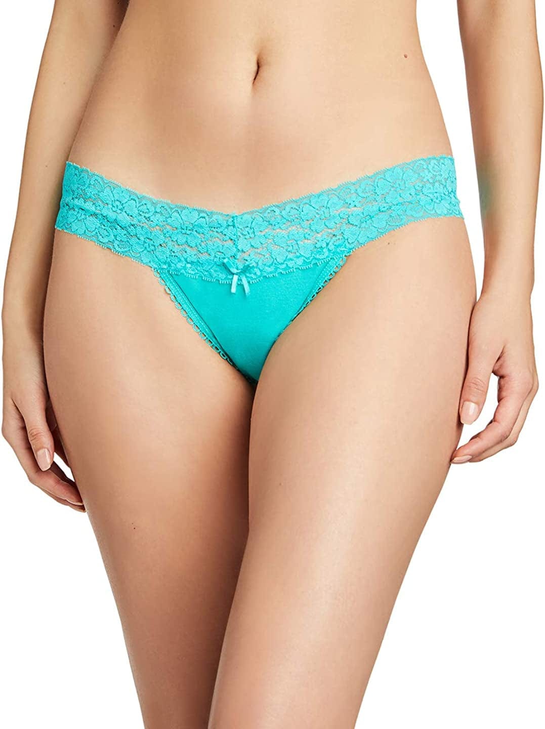 Nabtos Cotton Thong Lace Trim for Womens G String Underwear Black Multi Color Panties Pack of 6