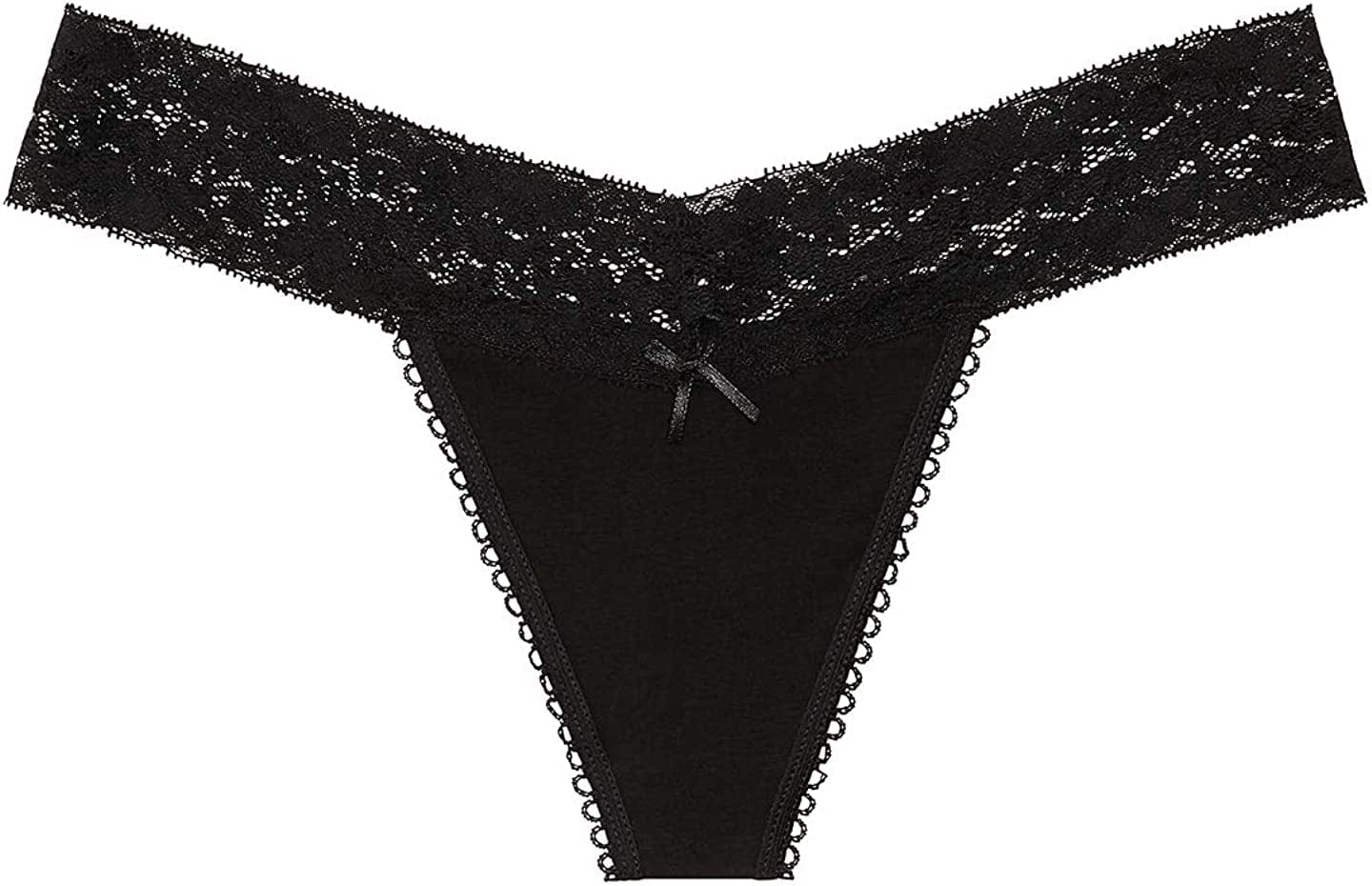 Nabtos Cotton Thong Lace Trim for Womens G String Underwear Black Multi Color Panties Pack of 6