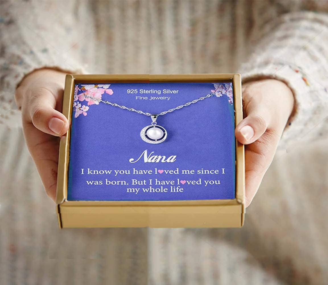 Nana Gifts Grandma Gifts for Grandma Necklace Pendant Moon Crystal CZ Cubic Zirconia Jewelry Birthday Grandmother Mothers Day Gift Christmas Gifts Ideas for Women