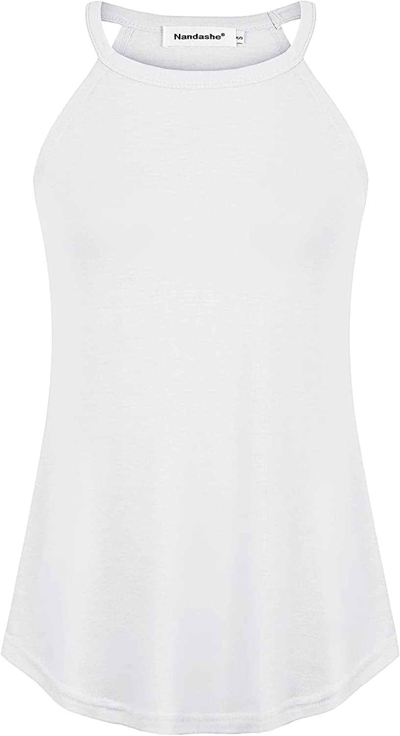 Nandashe Women Loose High Neck Tank Tops Racerback Summer Sleeveless Cami Shirts White / X-Large