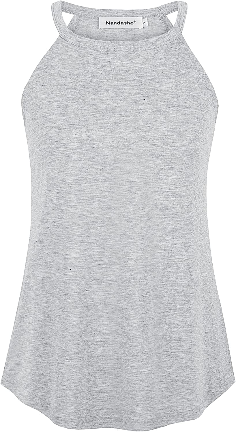 Nandashe Women Loose High Neck Tank Tops Racerback Summer Sleeveless Cami Shirts Light Grey / Small