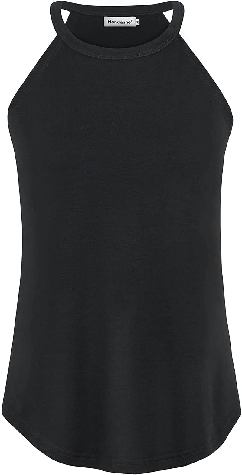 Nandashe Women Loose High Neck Tank Tops Racerback Summer Sleeveless Cami Shirts Black / Small