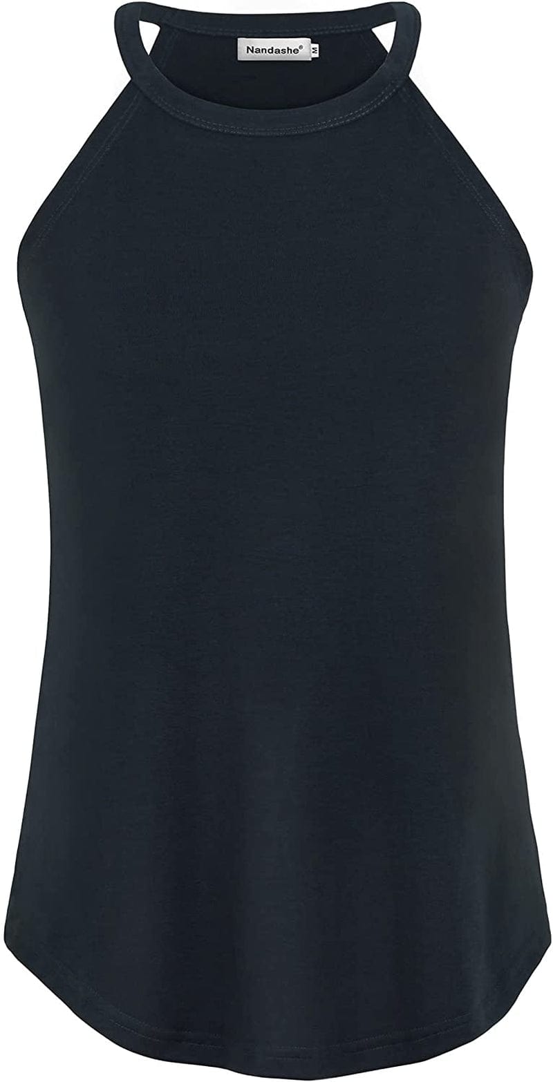Nandashe Women Loose High Neck Tank Tops Racerback Summer Sleeveless Cami Shirts Blue / X-Large