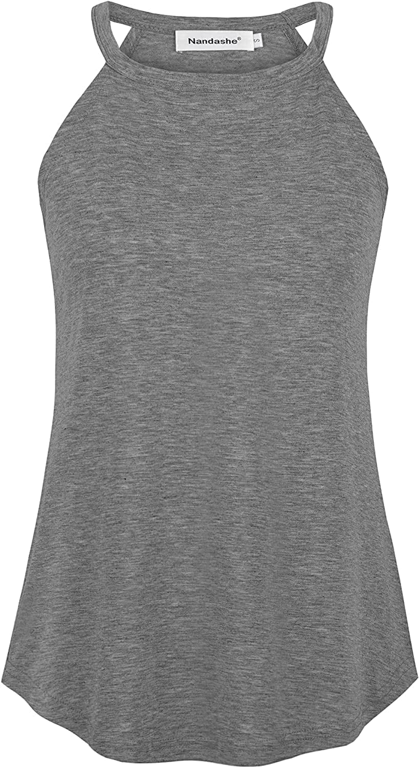 Nandashe Women Loose High Neck Tank Tops Racerback Summer Sleeveless Cami Shirts Dark Grey / Small