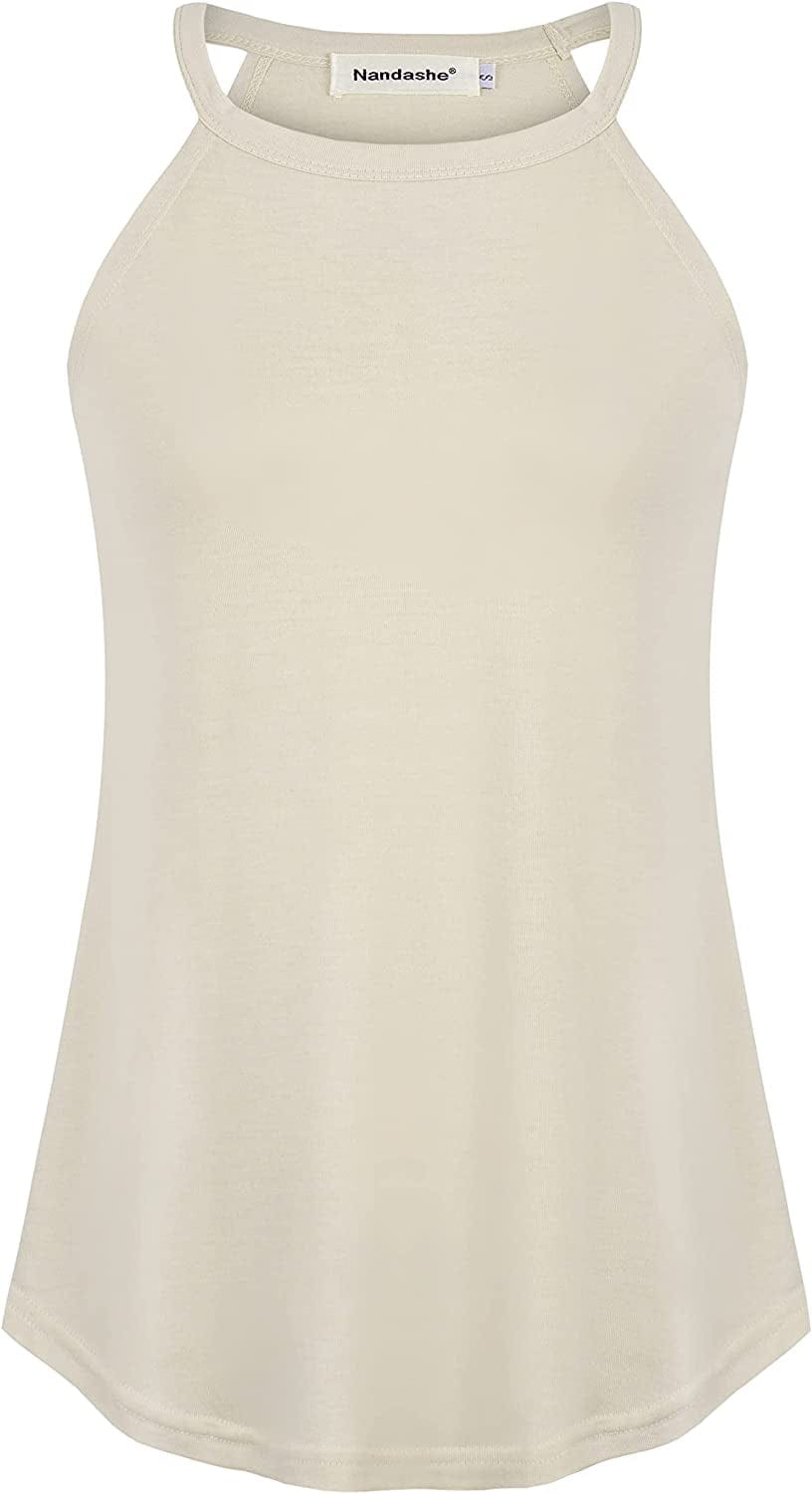 Nandashe Women Loose High Neck Tank Tops Racerback Summer Sleeveless Cami Shirts Beige / Small