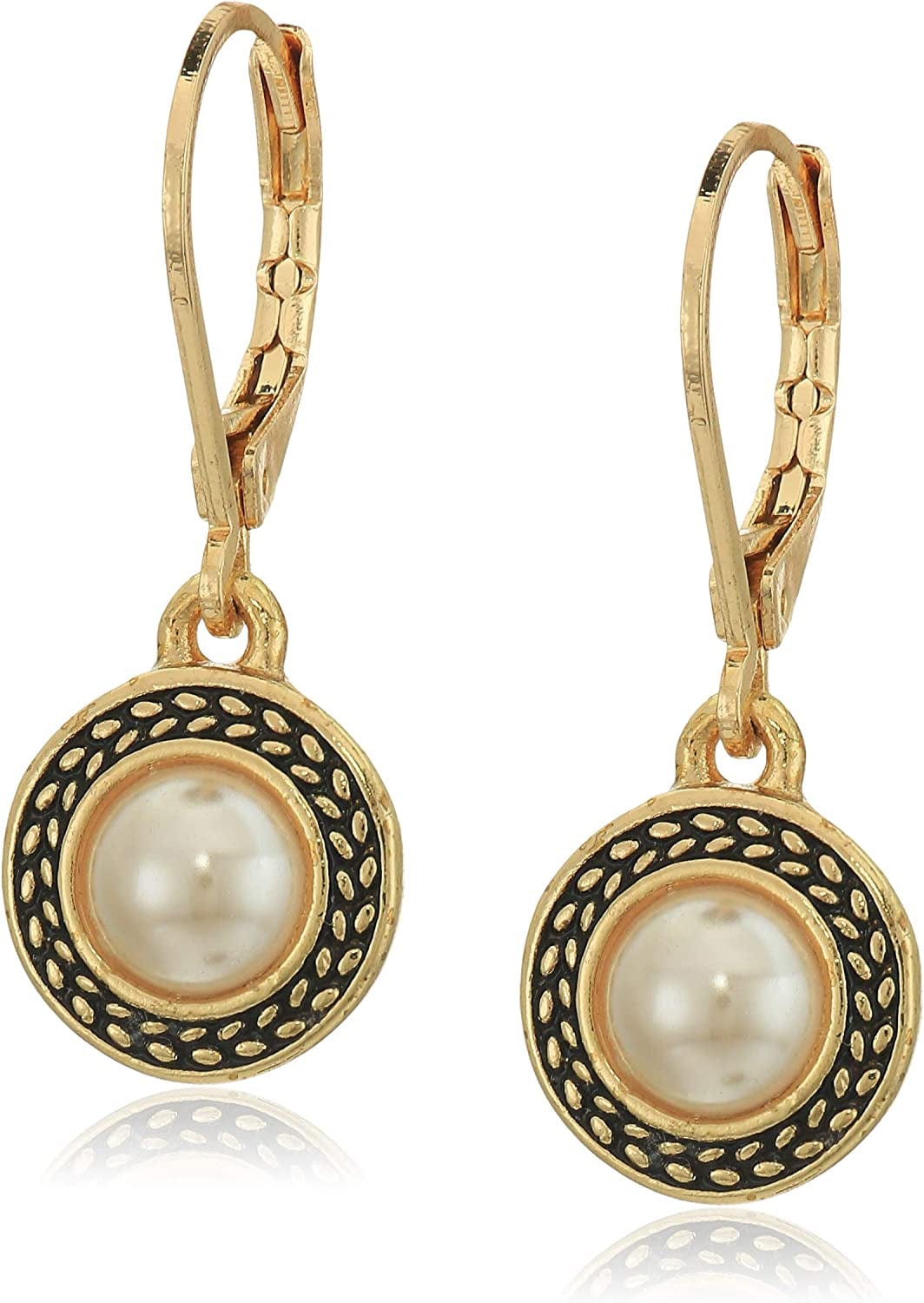 Napier Women'S Pierced Earrings Pearl Drop Leverback Gold