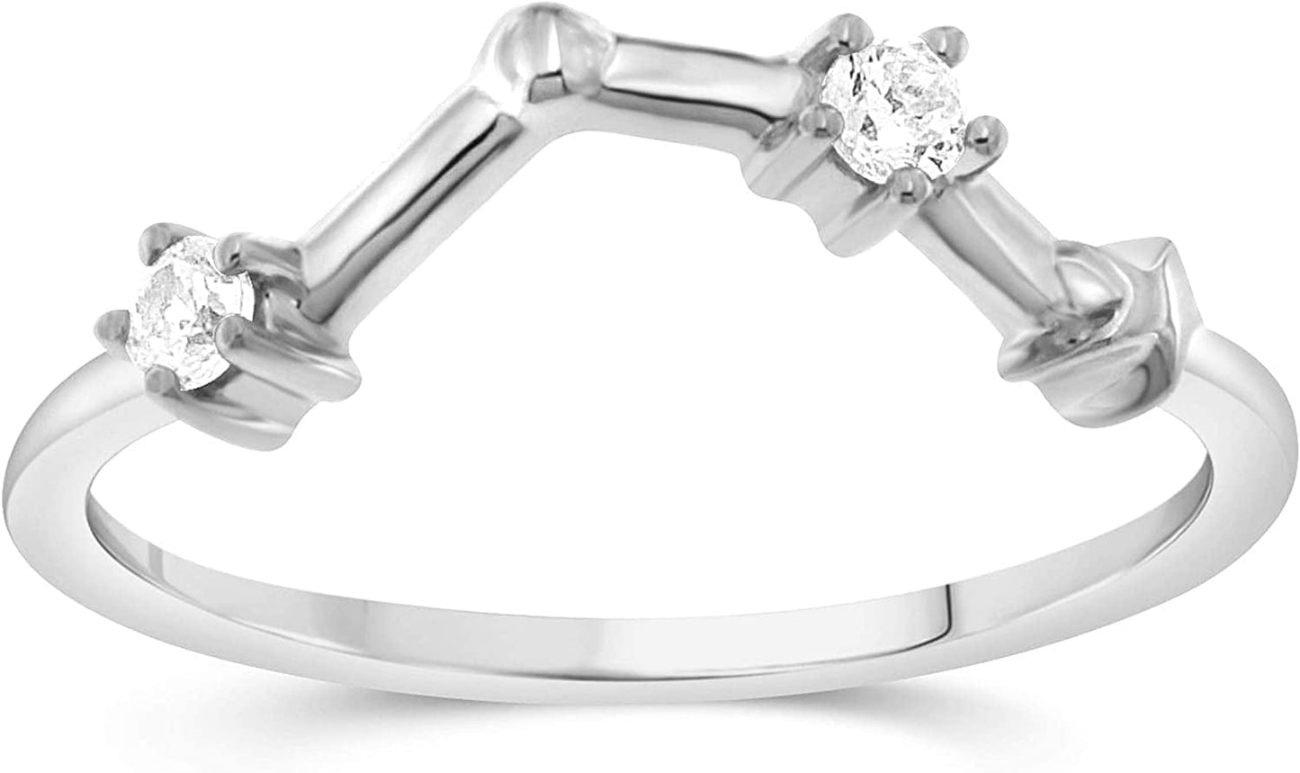 NATALIA DRAKE 1/10 Cttw Diamond Celestial Star Horoscope Astrology Diamond Zodiac Ring for Women in Sterling Silver (Color H-I / Clarity I1-I2) 01 AQUARIUS - Sterling Silver / 8