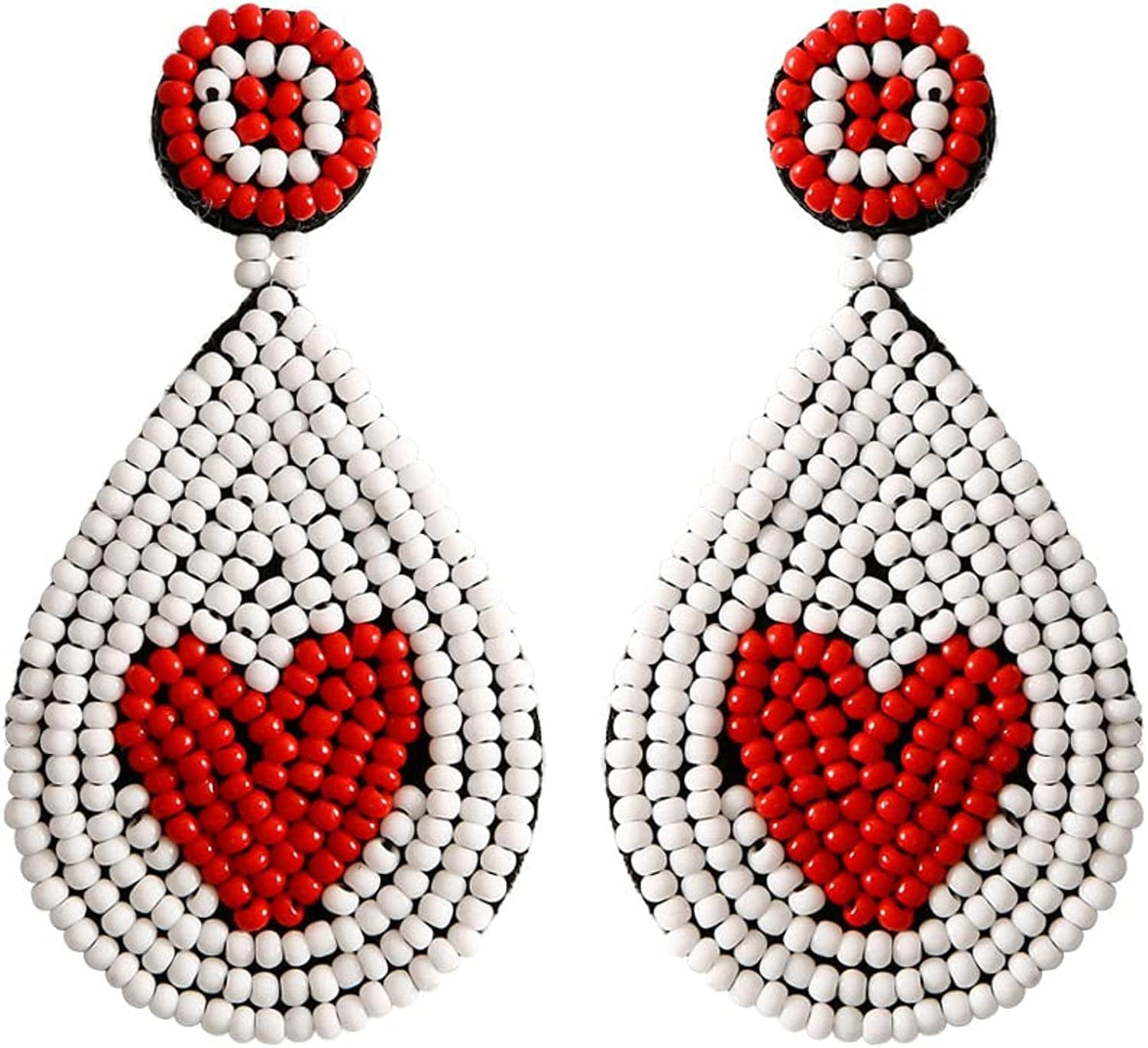 Native Beaded Earrings for Women Colorful Beaded Dangle Earrings Boho Rattan Tassel Earrings Beaded Hoop Earring Bohemian Statement Beaded Dangle Drop Earrings Gifts for Girls heart red