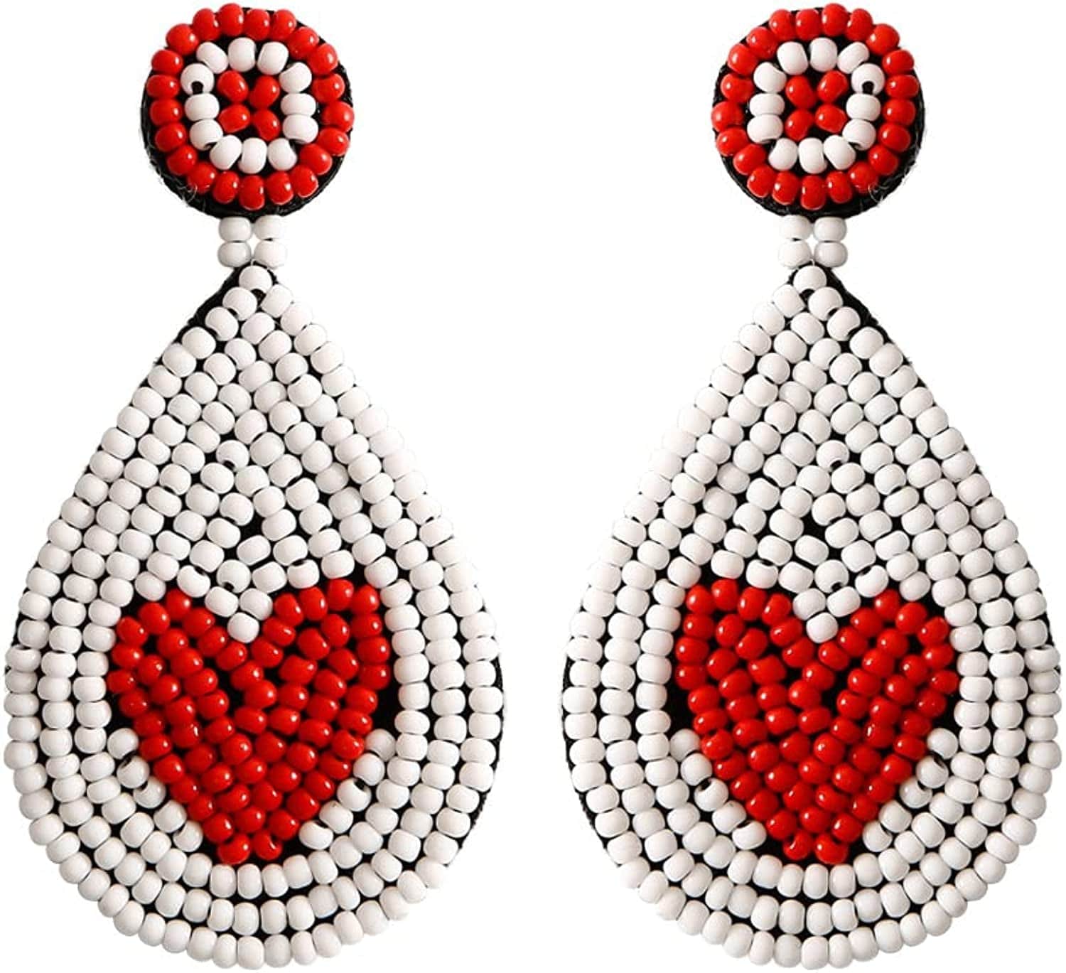 Native Beaded Earrings for Women Colorful Beaded Dangle Earrings Boho Rattan Tassel Earrings Beaded Hoop Earring Bohemian Statement Beaded Dangle Drop Earrings Gifts for Girls heart red