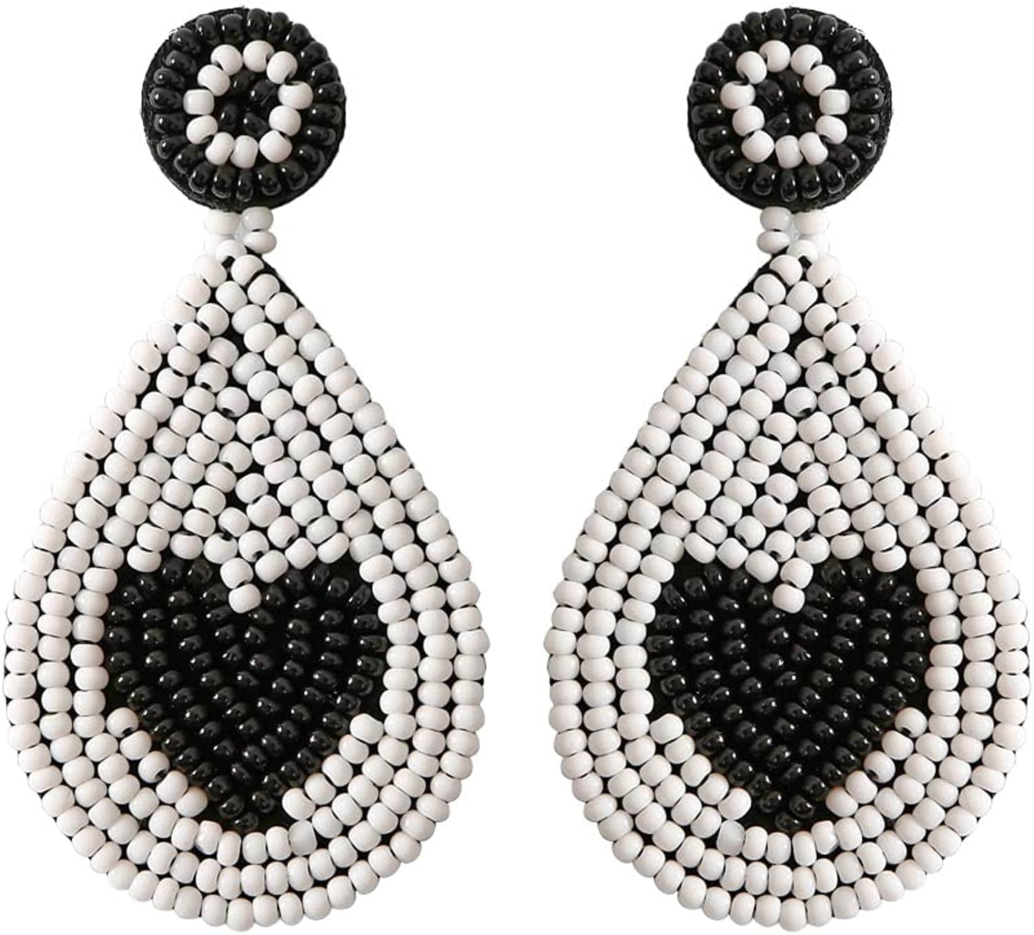 Native Beaded Earrings for Women Colorful Beaded Dangle Earrings Boho Rattan Tassel Earrings Beaded Hoop Earring Bohemian Statement Beaded Dangle Drop Earrings Gifts for Girls heart black