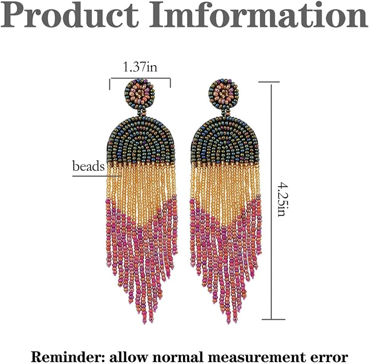 Native Beaded Earrings for Women Colorful Beaded Dangle Earrings Boho Rattan Tassel Earrings Beaded Hoop Earring Bohemian Statement Beaded Dangle Drop Earrings Gifts for Girls