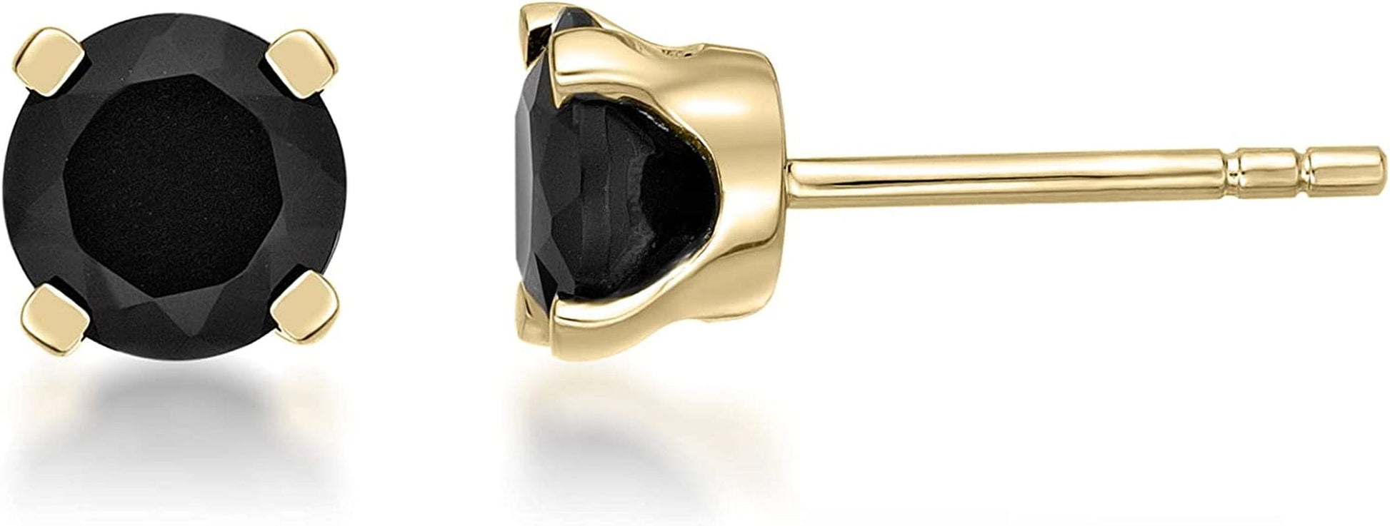 Natural Black Onyx round Stud Earrings for Women in 14K Yellow Gold Push Back 4 Mm to 6 Mm Gemstone by 6.0 Millimeters
