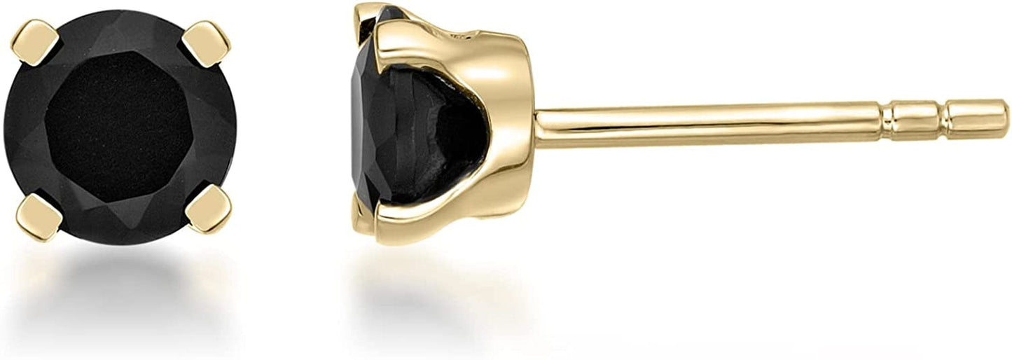 Natural Black Onyx round Stud Earrings for Women in 14K Yellow Gold Push Back 4 Mm to 6 Mm Gemstone by 5.0 Millimeters