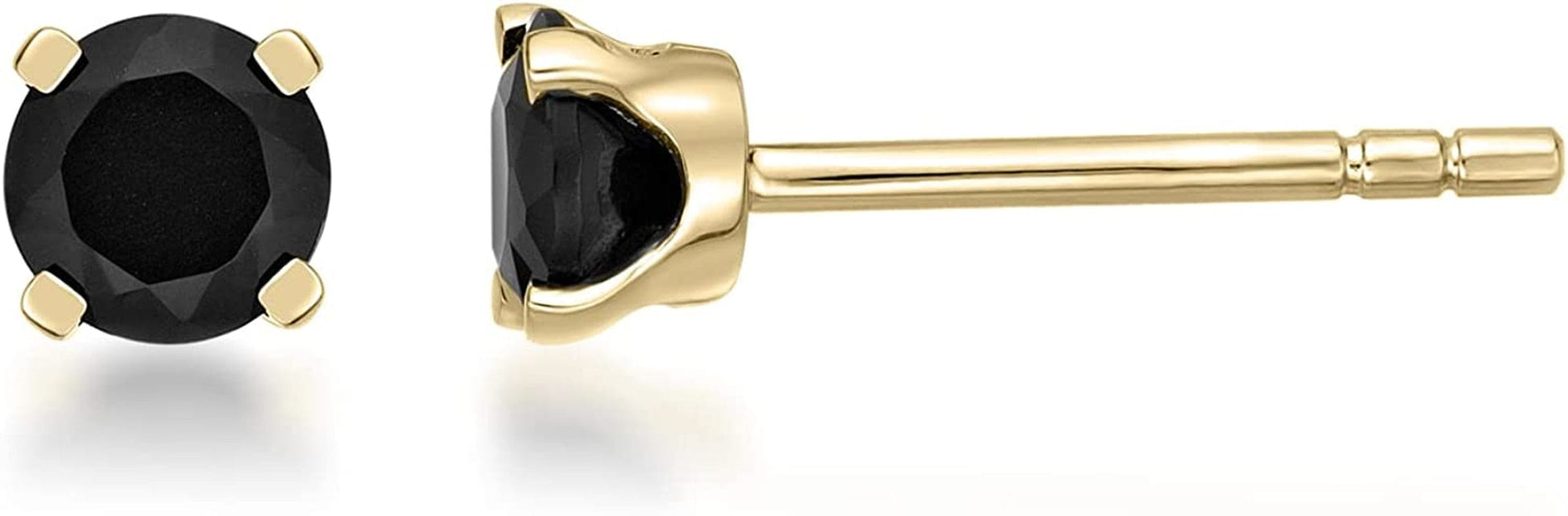 Natural Black Onyx round Stud Earrings for Women in 14K Yellow Gold Push Back 4 Mm to 6 Mm Gemstone by