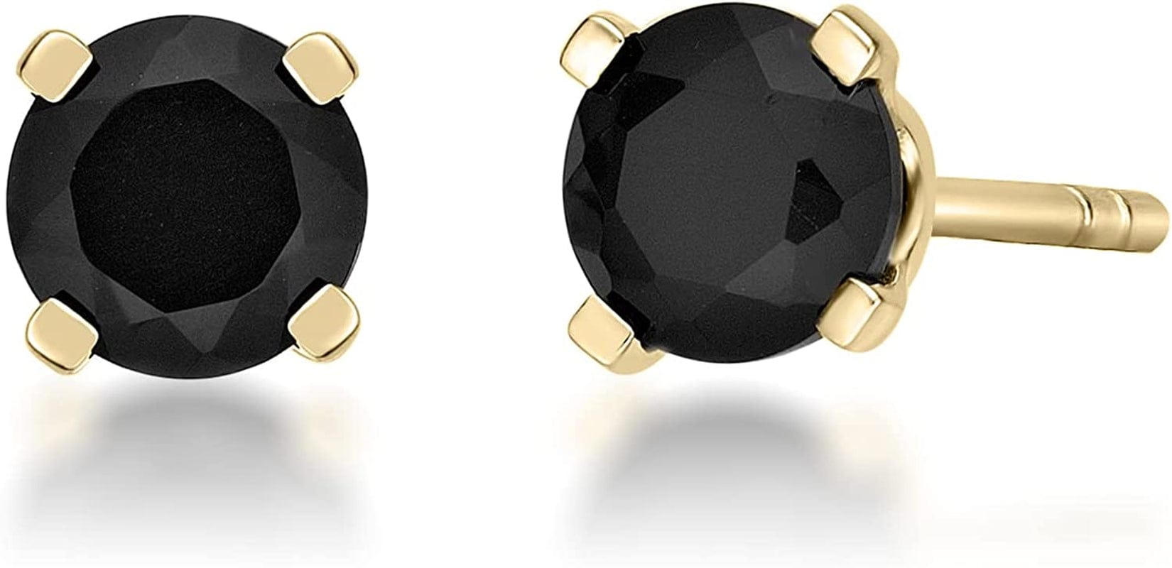 Natural Black Onyx round Stud Earrings for Women in 14K Yellow Gold Push Back 4 Mm to 6 Mm Gemstone by 4.0 Millimeters