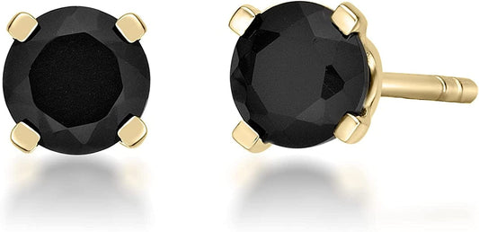 Natural Black Onyx round Stud Earrings for Women in 14K Yellow Gold Push Back 4 Mm to 6 Mm Gemstone by 4.0 Millimeters