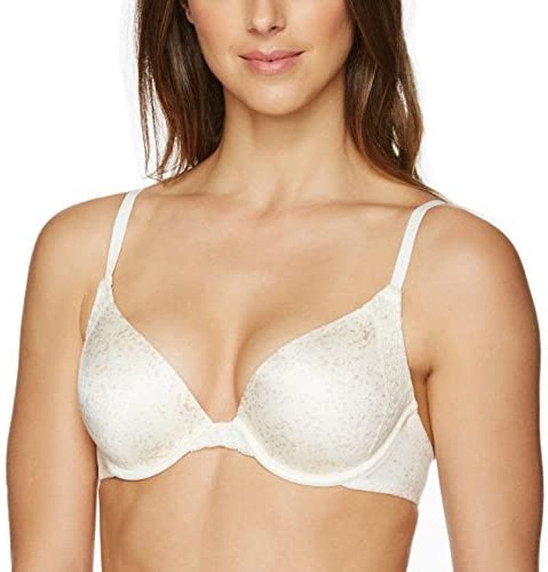 Natural Boost Demi Bra, Push-Up Lace T-Shirt Bra with Convertible Straps, Add-One-Cup-Size Push-Up T-Shirt Bra Ivory Scatter Print / 32C