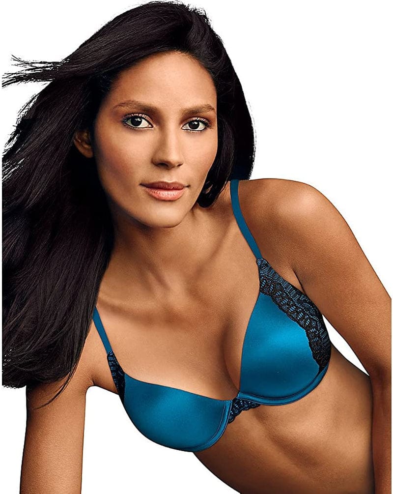 Natural Boost Demi Bra, Push-Up Lace T-Shirt Bra with Convertible Straps, Add-One-Cup-Size Push-Up T-Shirt Bra Breakwater Blue/Black Combo / 38C