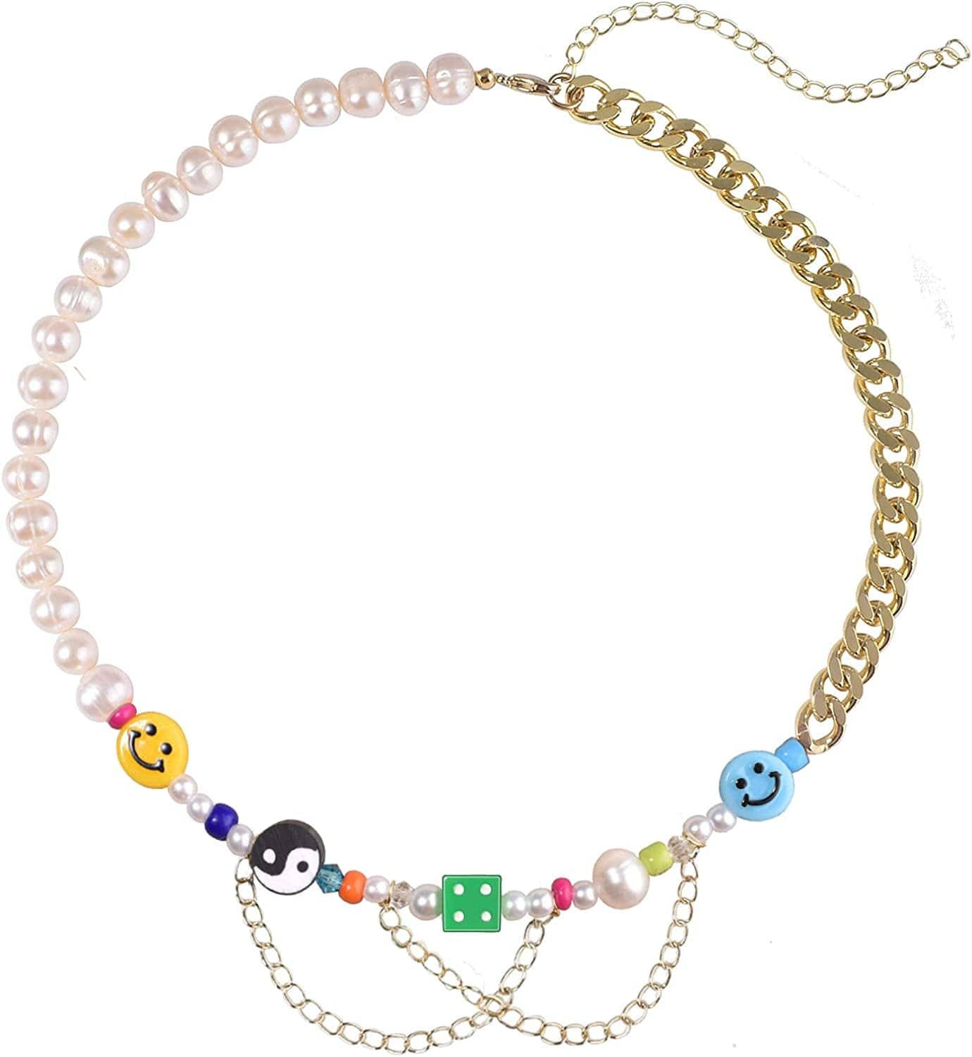 Natural Freshwater Pearl "Fun Flirty" Beaded Choker Necklace Handmade Summer Boho Jewlery Gifts for Women Teen Girls L - Happy Go Lucky - Green