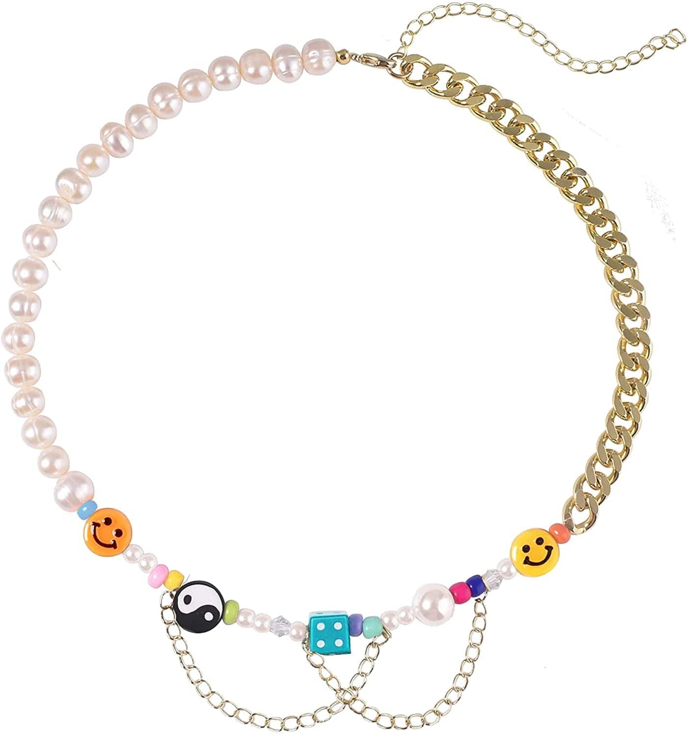 Natural Freshwater Pearl "Fun Flirty" Beaded Choker Necklace Handmade Summer Boho Jewlery Gifts for Women Teen Girls K - Happy Go Lucky - Blue