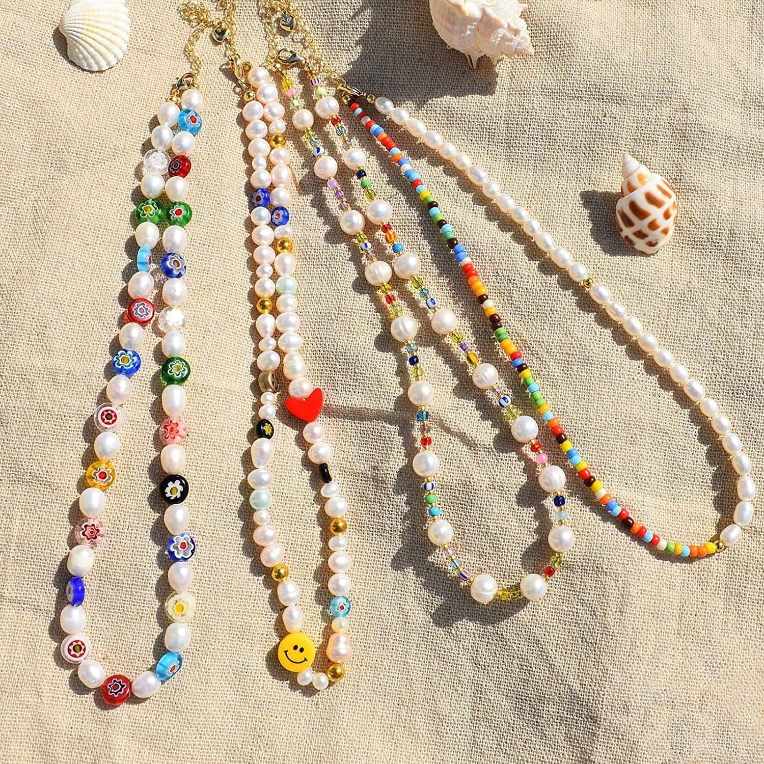 Natural Freshwater Pearl "Fun Flirty" Beaded Choker Necklace Handmade Summer Boho Jewlery Gifts for Women Teen Girls