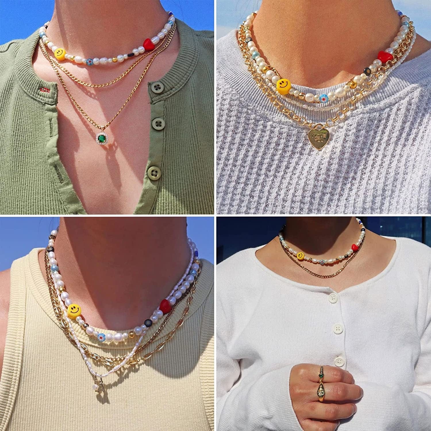 Natural Freshwater Pearl "Fun Flirty" Beaded Choker Necklace Handmade Summer Boho Jewlery Gifts for Women Teen Girls