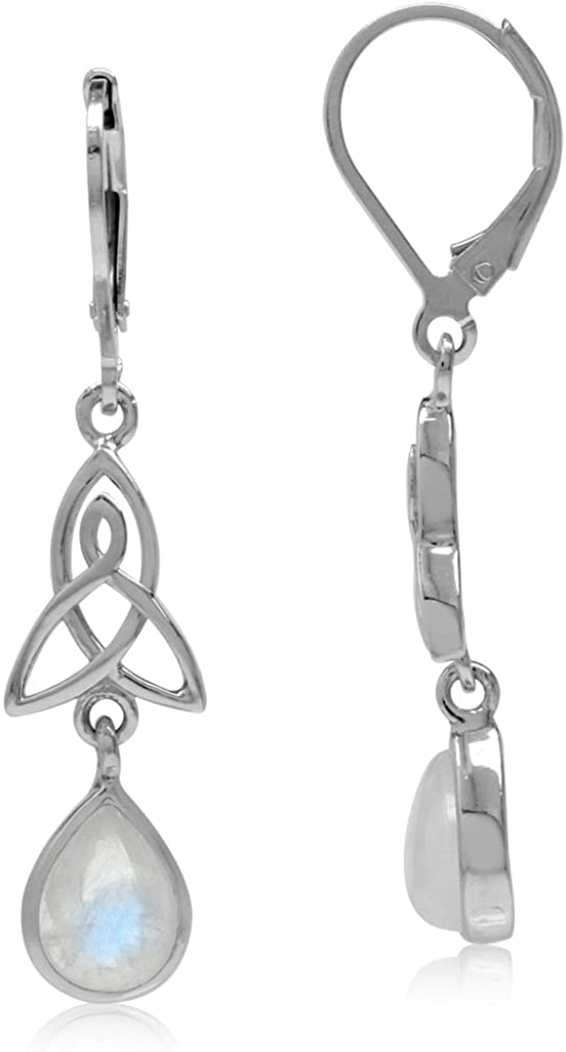 Natural or Created Pear Shape Stones 925 Sterling Silver Triquetra Celtic Knot Drop Dangle Leverback Earrings Jewelry for Women