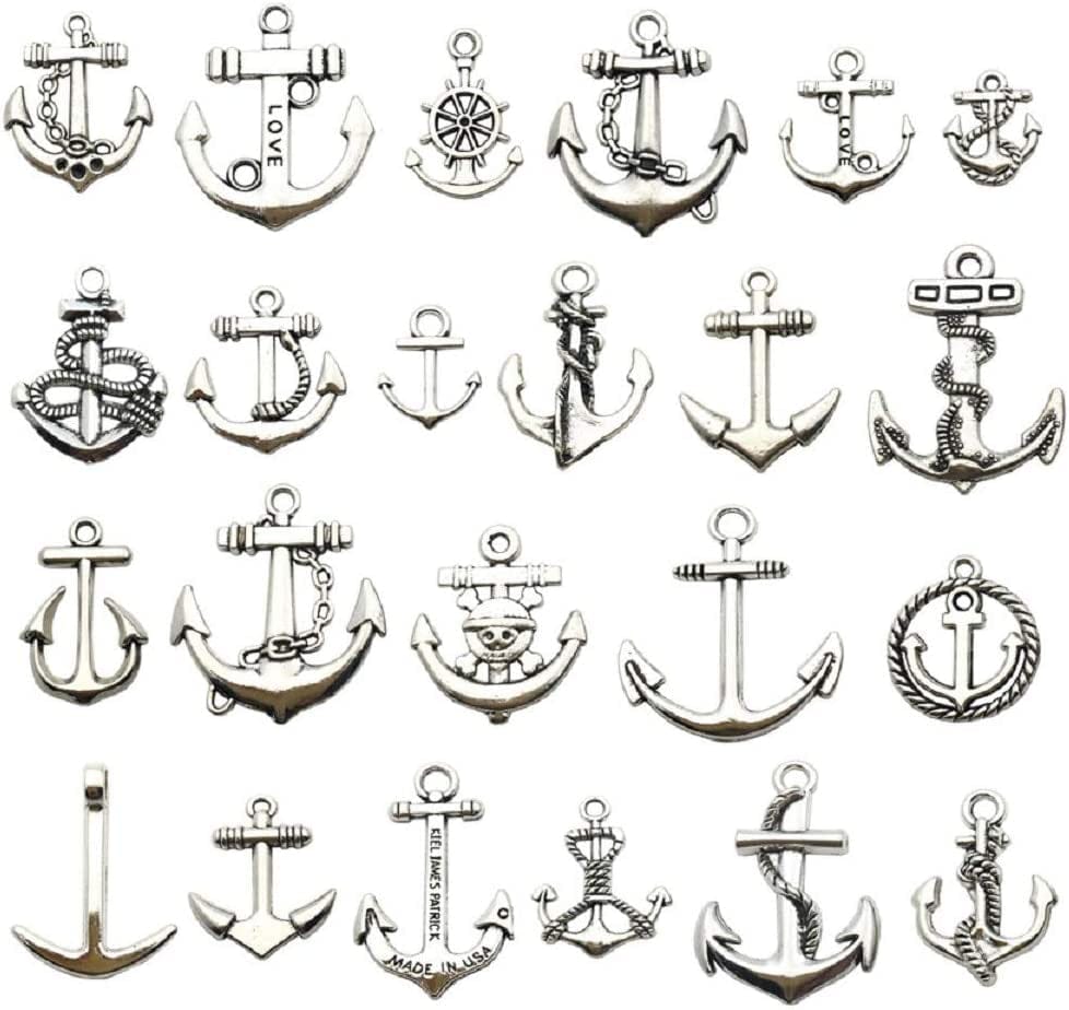 Nautical Charm Collection-50 Pcs Craft Supplies Nautical Ship Wheel Anchor Lig Charms Pendants for Crafting, Jewelry Findings Making Accessory for DIY Necklace Bracelet (M066) Anchor Charms