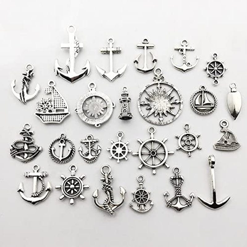 Nautical Charm Collection-50 Pcs Craft Supplies Nautical Ship Wheel Anchor Lig Charms Pendants for Crafting, Jewelry Findings Making Accessory for DIY Necklace Bracelet (M066)