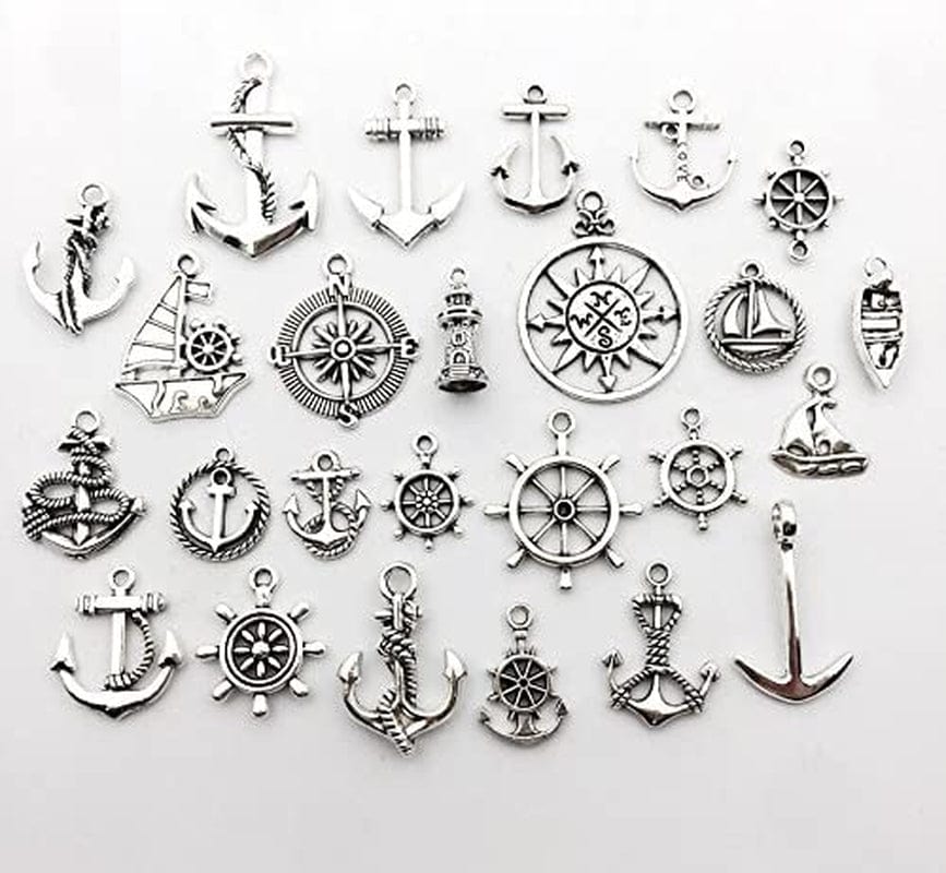 Nautical Charm Collection-50 Pcs Craft Supplies Nautical Ship Wheel Anchor Lig Charms Pendants for Crafting, Jewelry Findings Making Accessory for DIY Necklace Bracelet (M066)