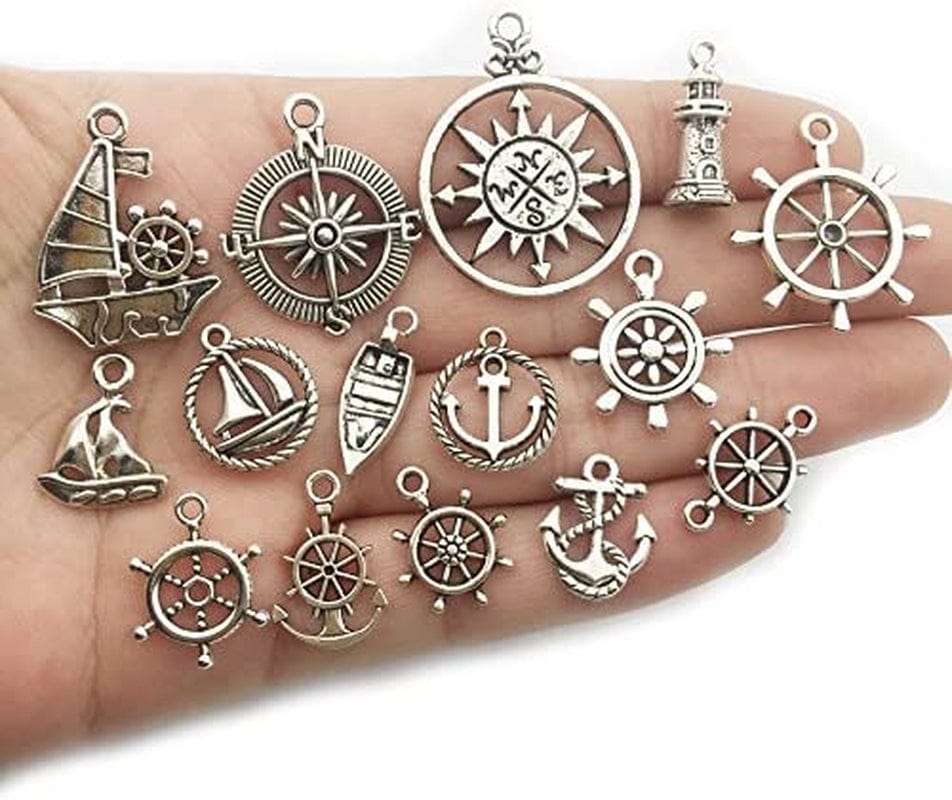 Nautical Charm Collection-50 Pcs Craft Supplies Nautical Ship Wheel Anchor Lig Charms Pendants for Crafting, Jewelry Findings Making Accessory for DIY Necklace Bracelet (M066)