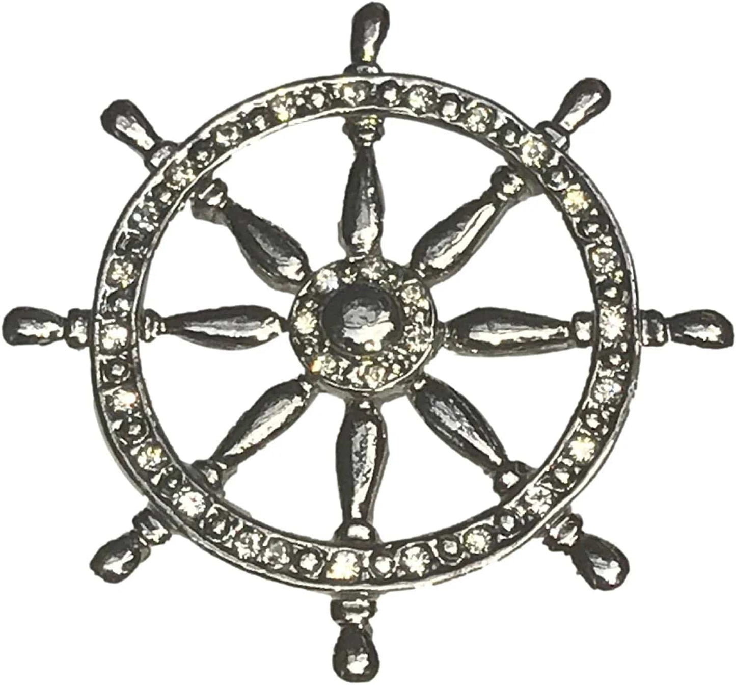 Nautical Silver Ship'S Wheel Lapel Pin Brooch