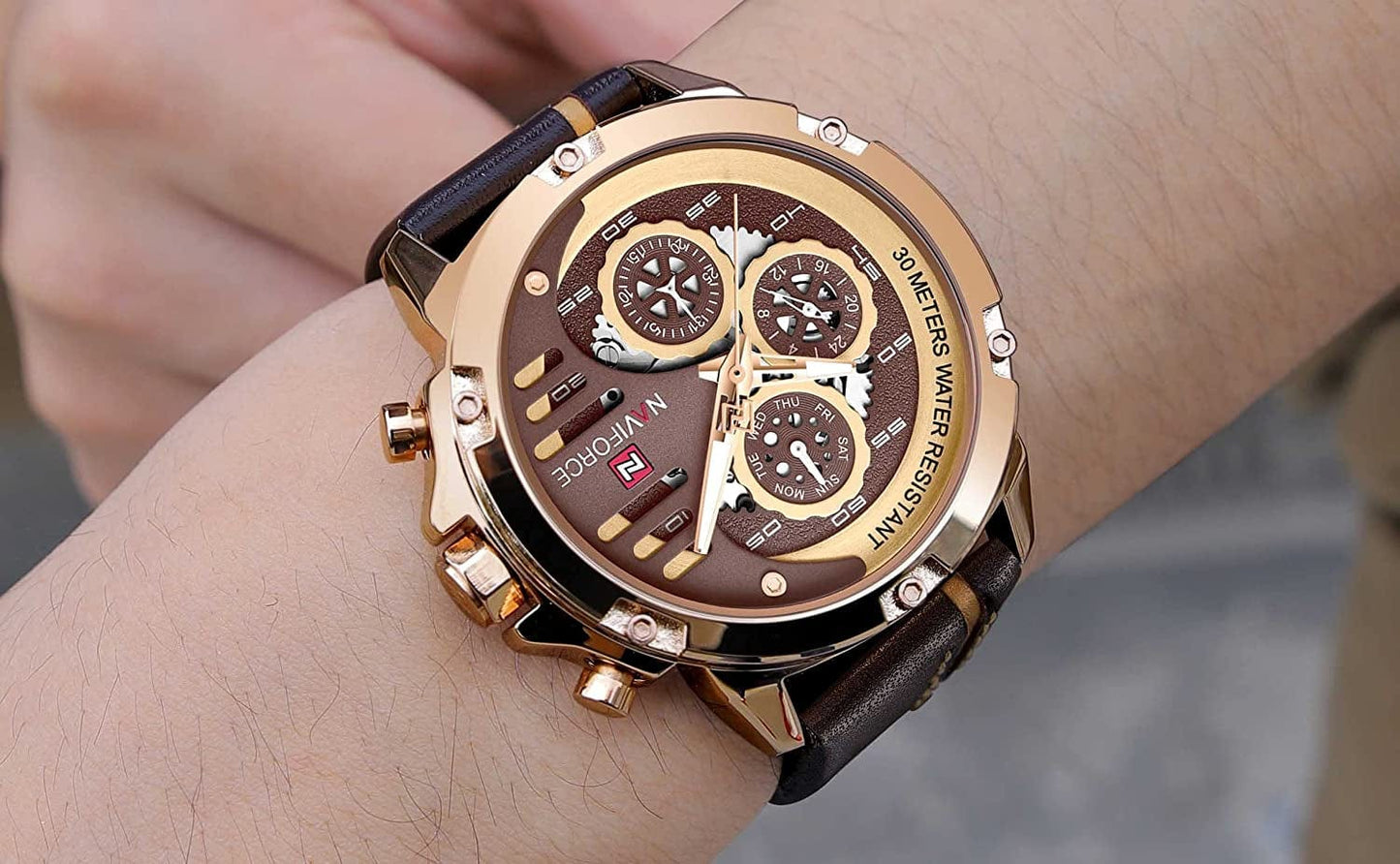 NAVIFORCE Sport Military Watches for Men Waterproof Watch Analog Quartz Leather Band Date Calendar Clock Wristwatch