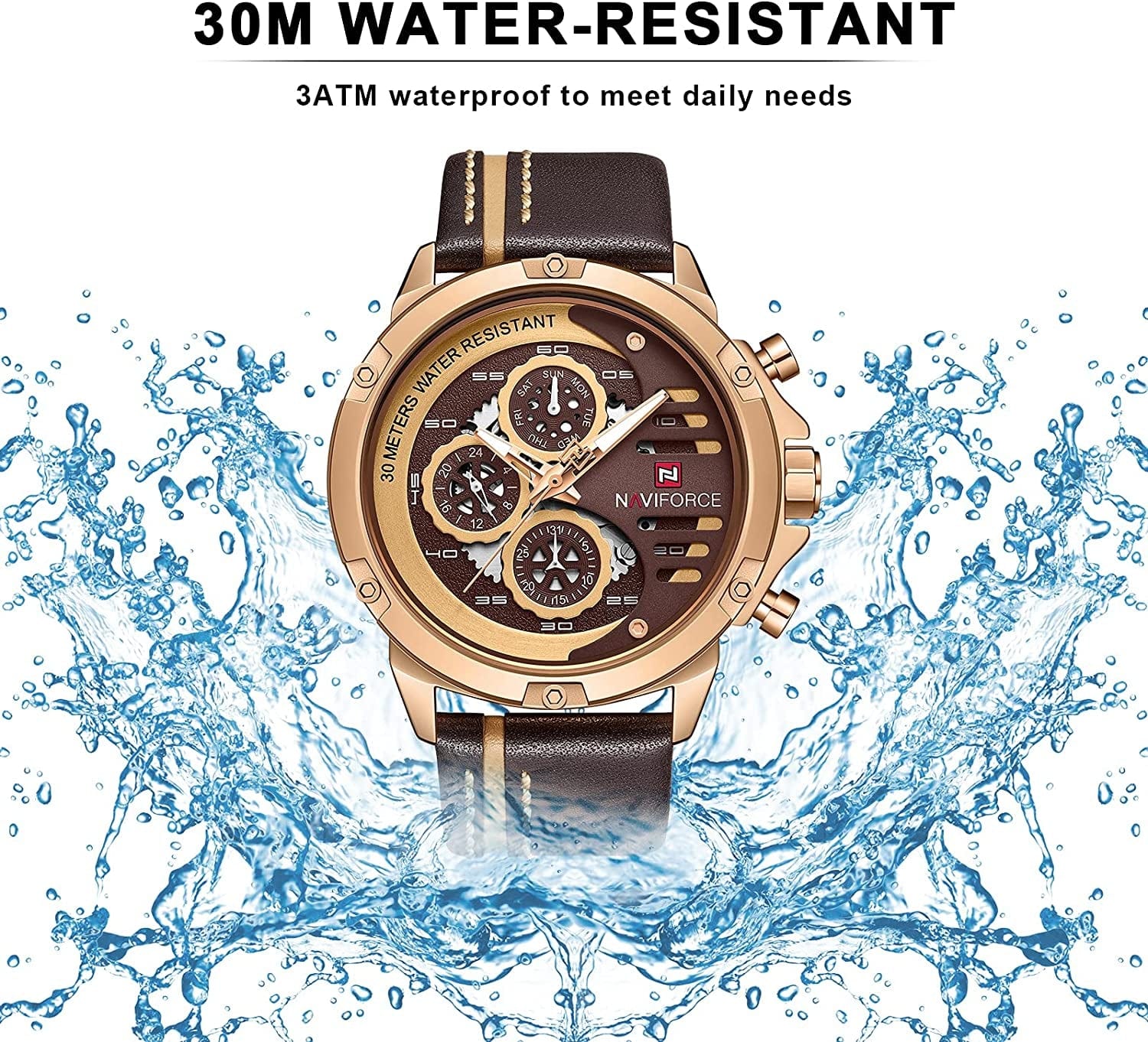 NAVIFORCE Sport Military Watches for Men Waterproof Watch Analog Quartz Leather Band Date Calendar Clock Wristwatch