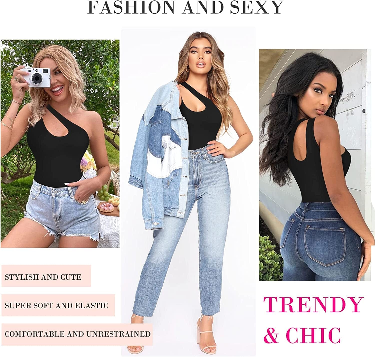 Nebility Shapewear Bodysuit for Women Sexy One Shoulder Cutout Backless Sleeveless Tank Top Thong Jumpsuit Body Shaper